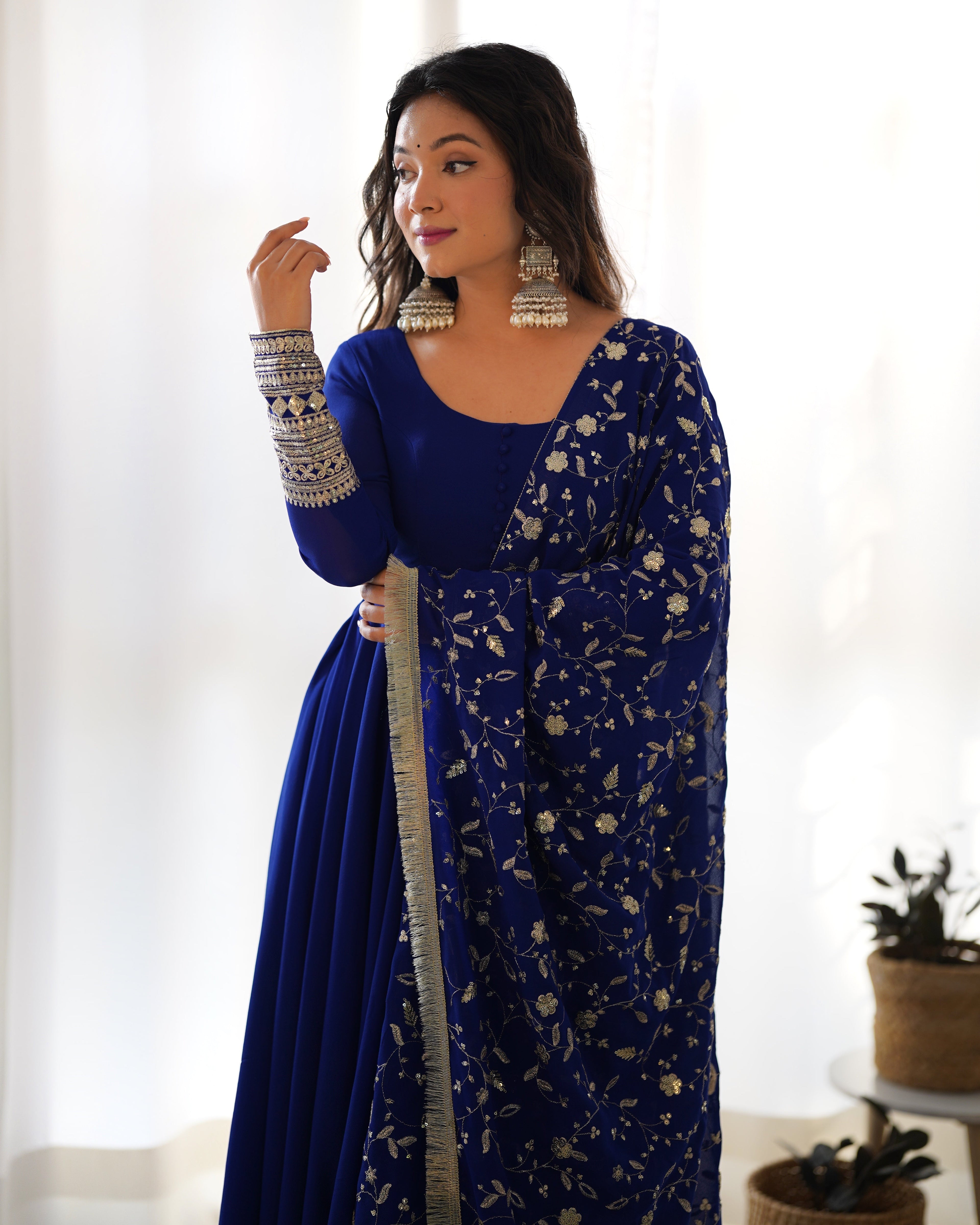 Blue Pure Soft Georgette Anarkali Suit Set with Huge Flair & Dupatta for Festivals