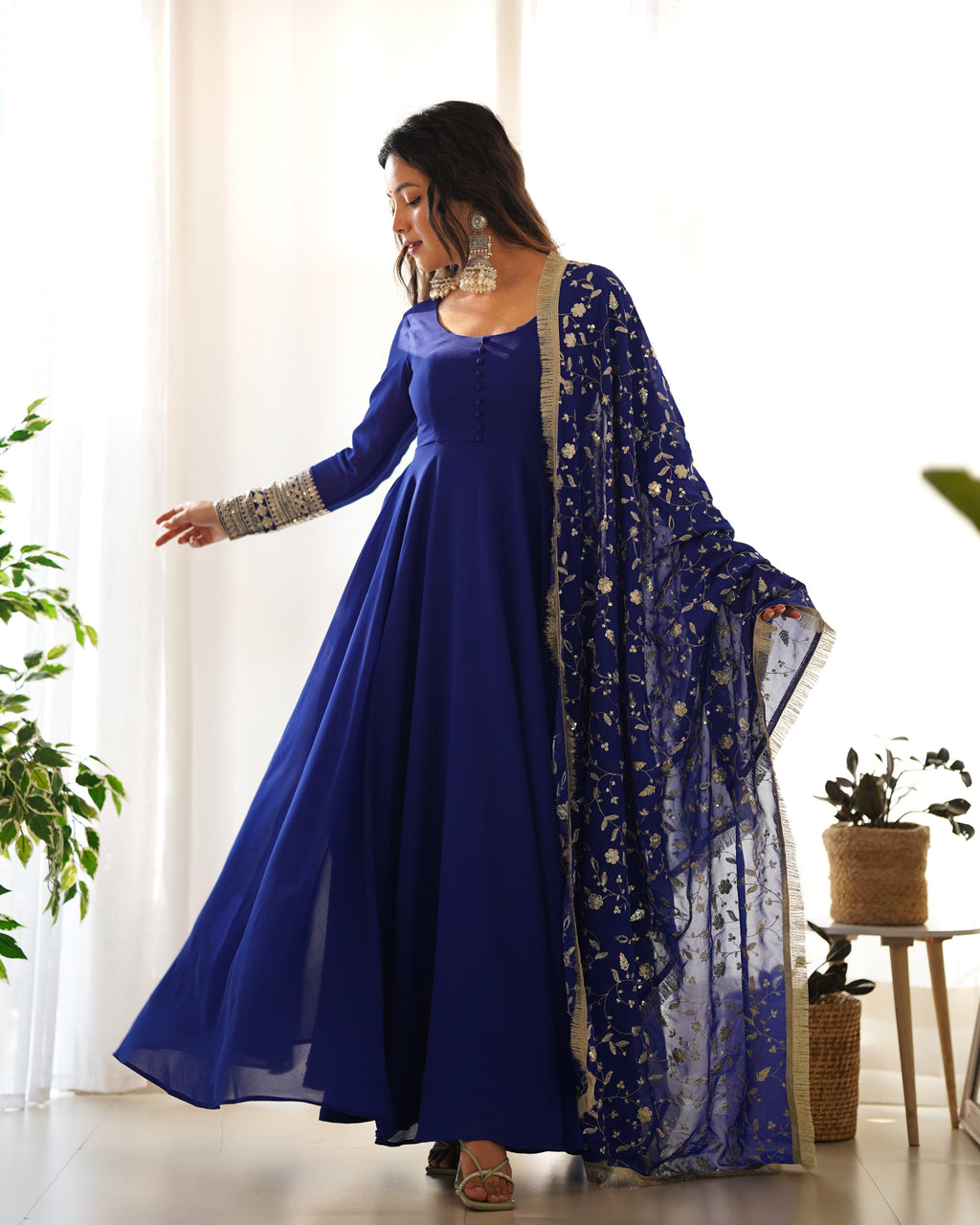 Blue Pure Soft Georgette Anarkali Suit Set with Huge Flair & Dupatta for Festivals