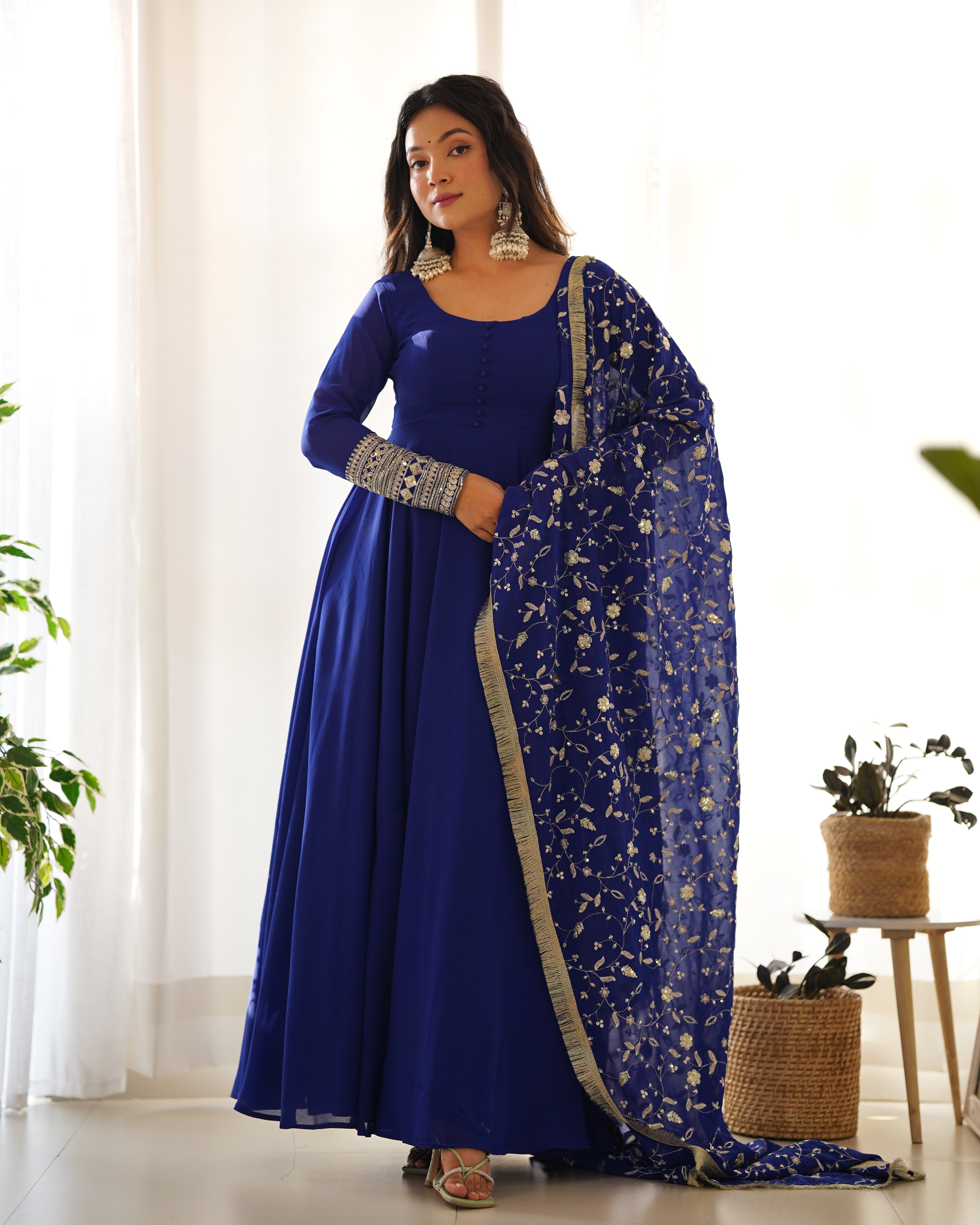 Blue Pure Soft Georgette Anarkali Suit Set with Huge Flair & Dupatta for Festivals