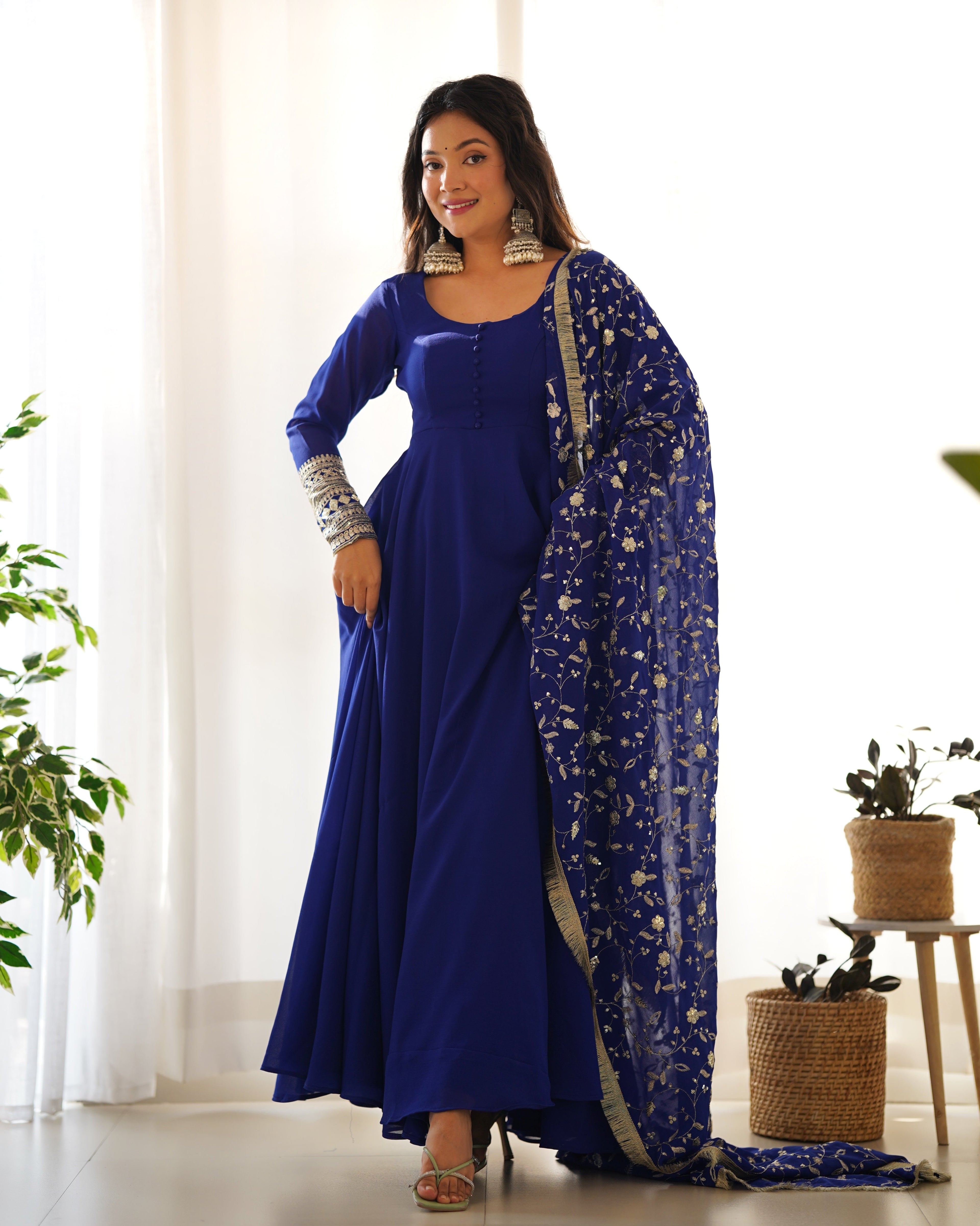 Blue Pure Soft Georgette Anarkali Suit Set with Huge Flair & Dupatta for Festivals