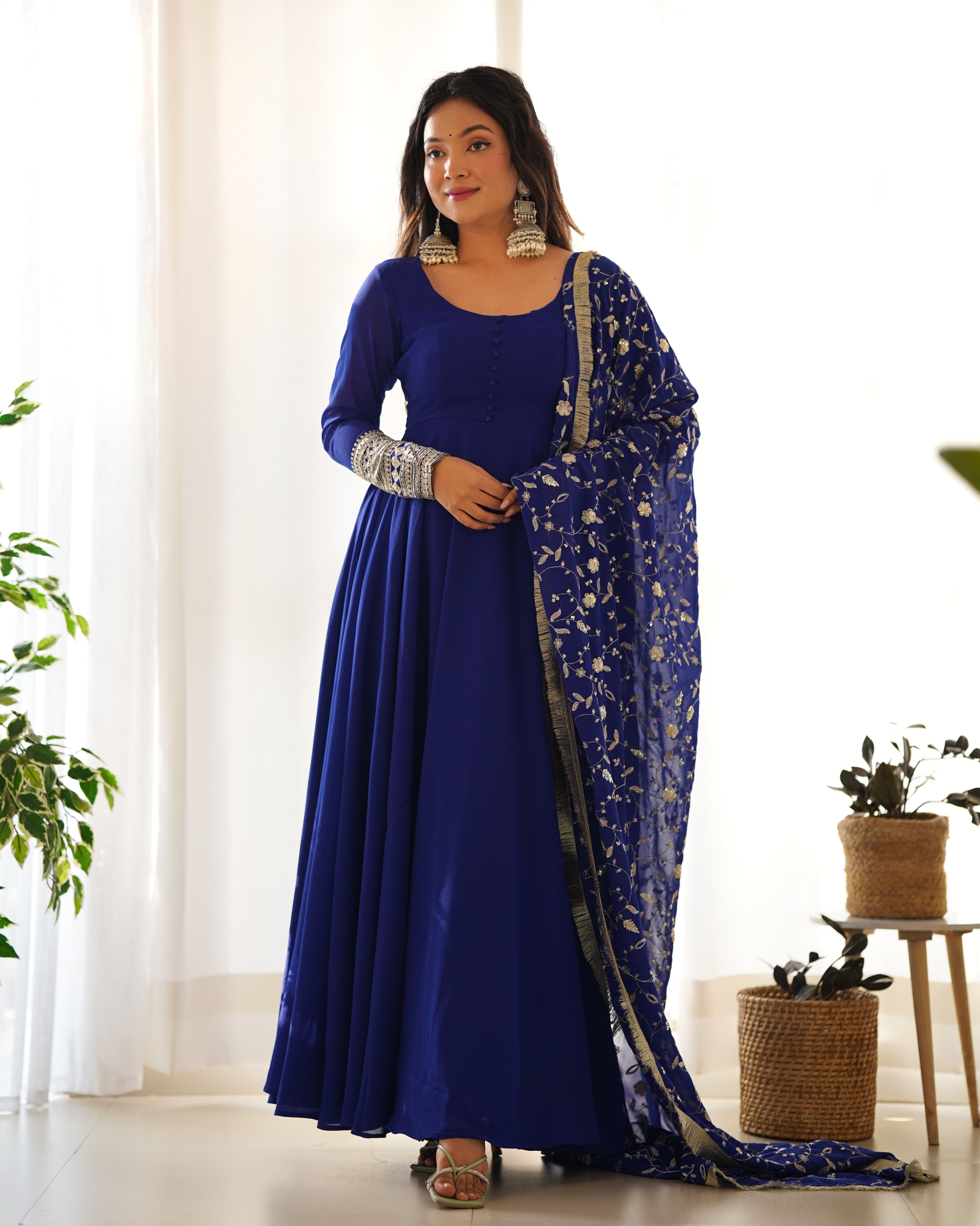 Blue Pure Soft Georgette Anarkali Suit Set with Huge Flair & Dupatta for Festivals