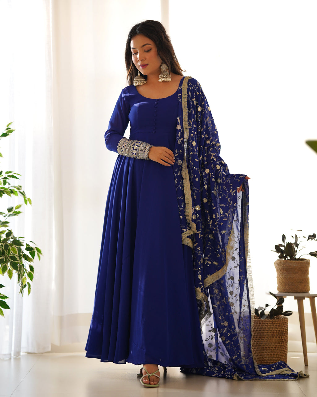 Blue Pure Soft Georgette Anarkali Suit Set with Huge Flair & Dupatta for Festivals