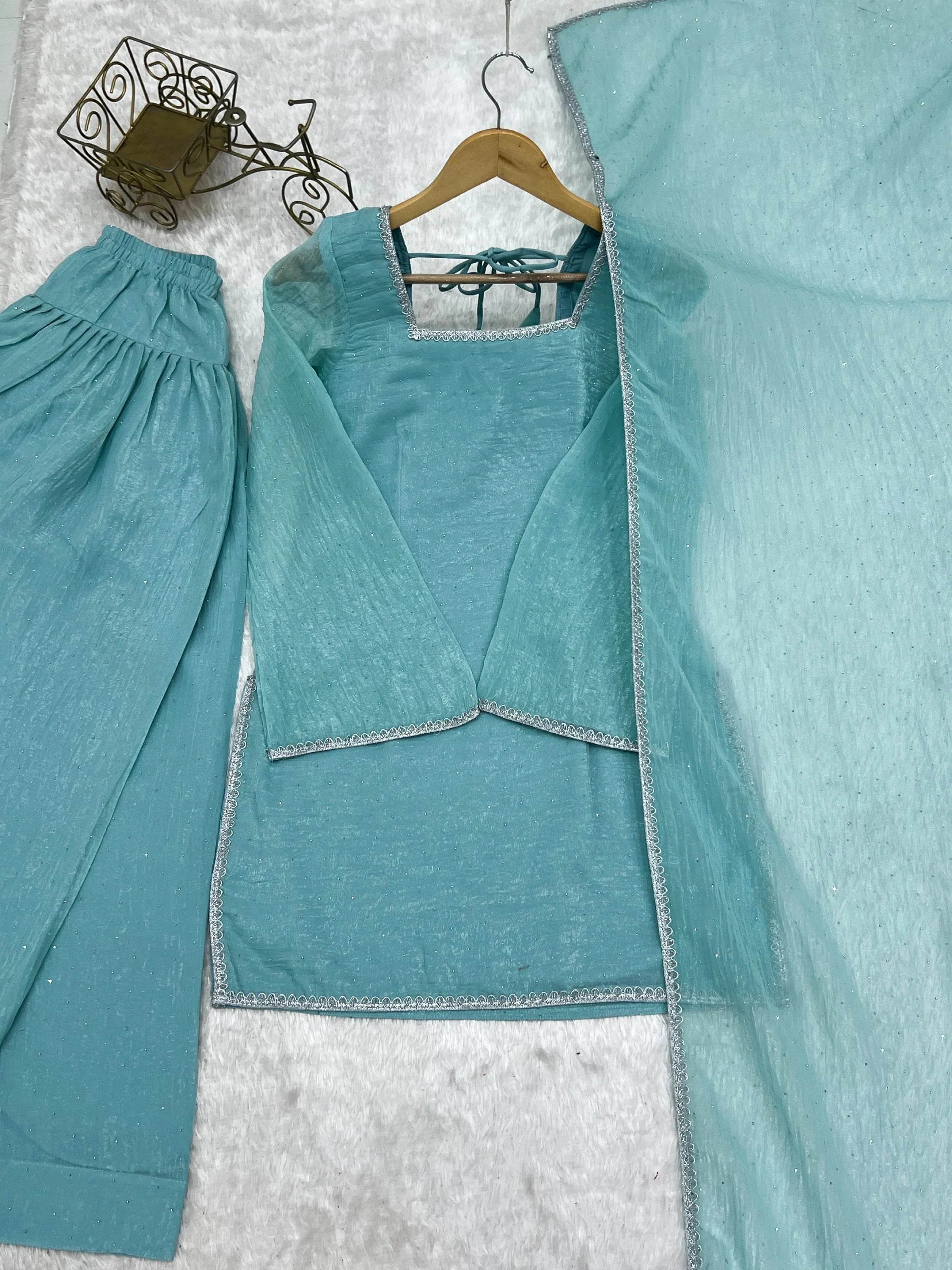 Sky Blue Delightful Lace Border Silk Designer Salwar Suit
