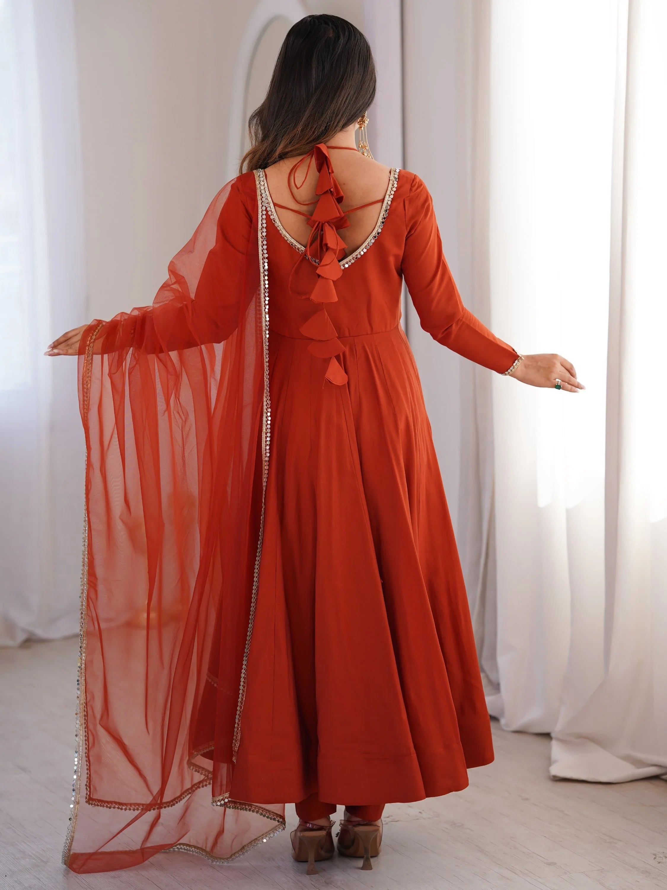 Rust Charming Plain Georgette Wedding Wear Anarakali Suit