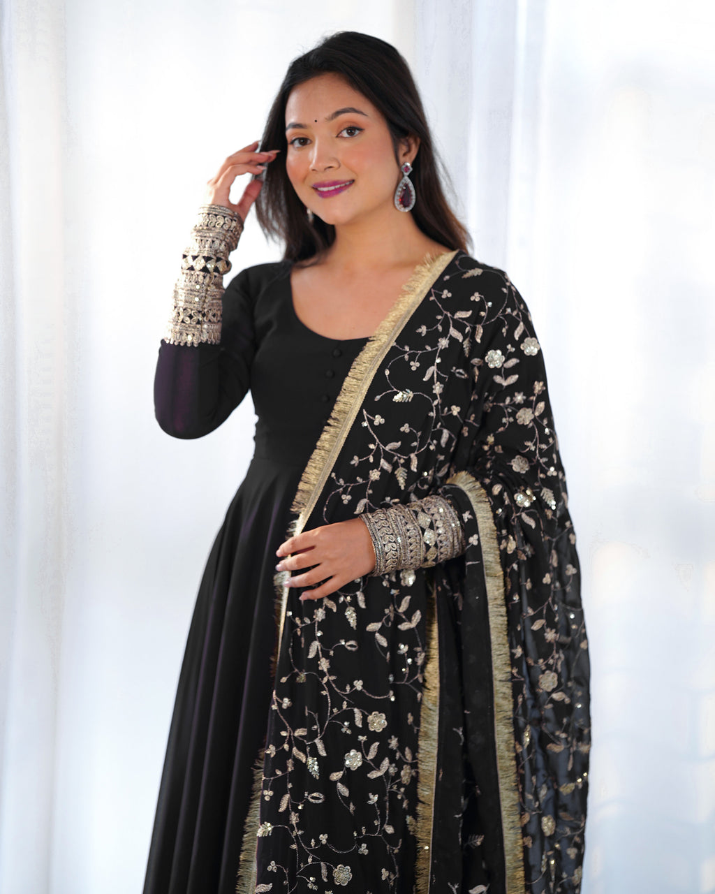 Black Pure Soft Georgette Anarkali Suit Set with Huge Flair & Dupatta for Festivals