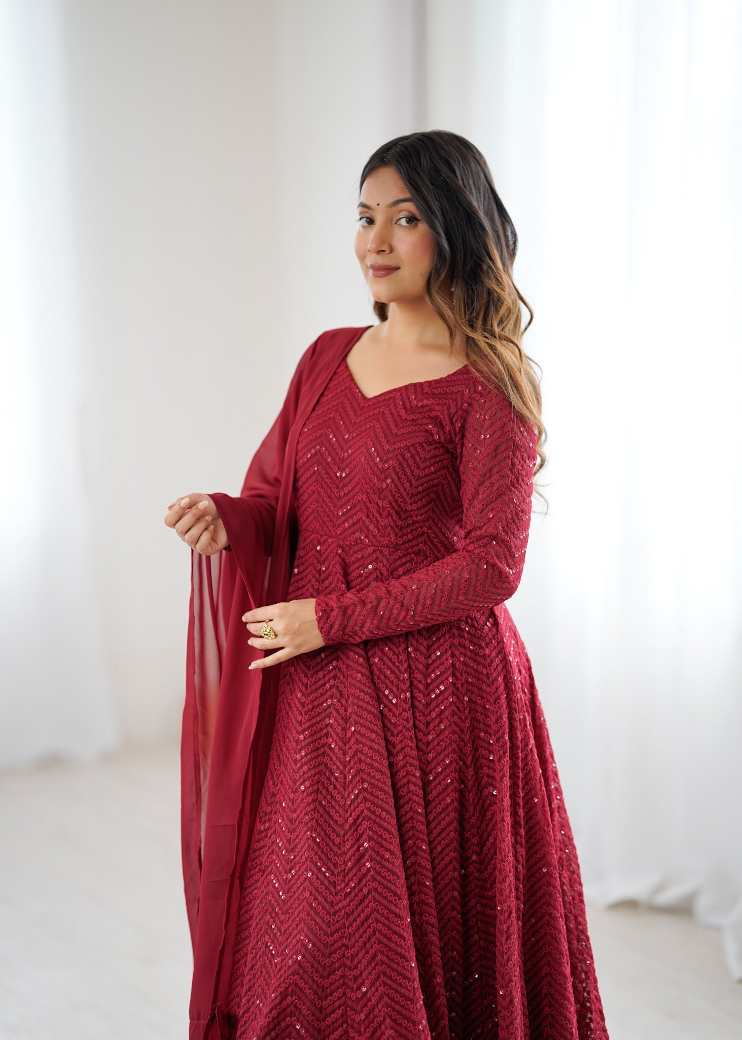 Maroon Pure Soft Georgette Anarkali Suit Set with Huge Flair for Festive Occasions