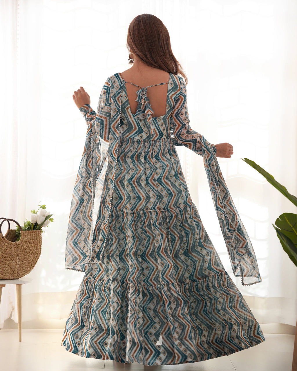 Light Blue Fox Georgette Anarkali Lehenga Suit with Huge Flair for Festive Occasions