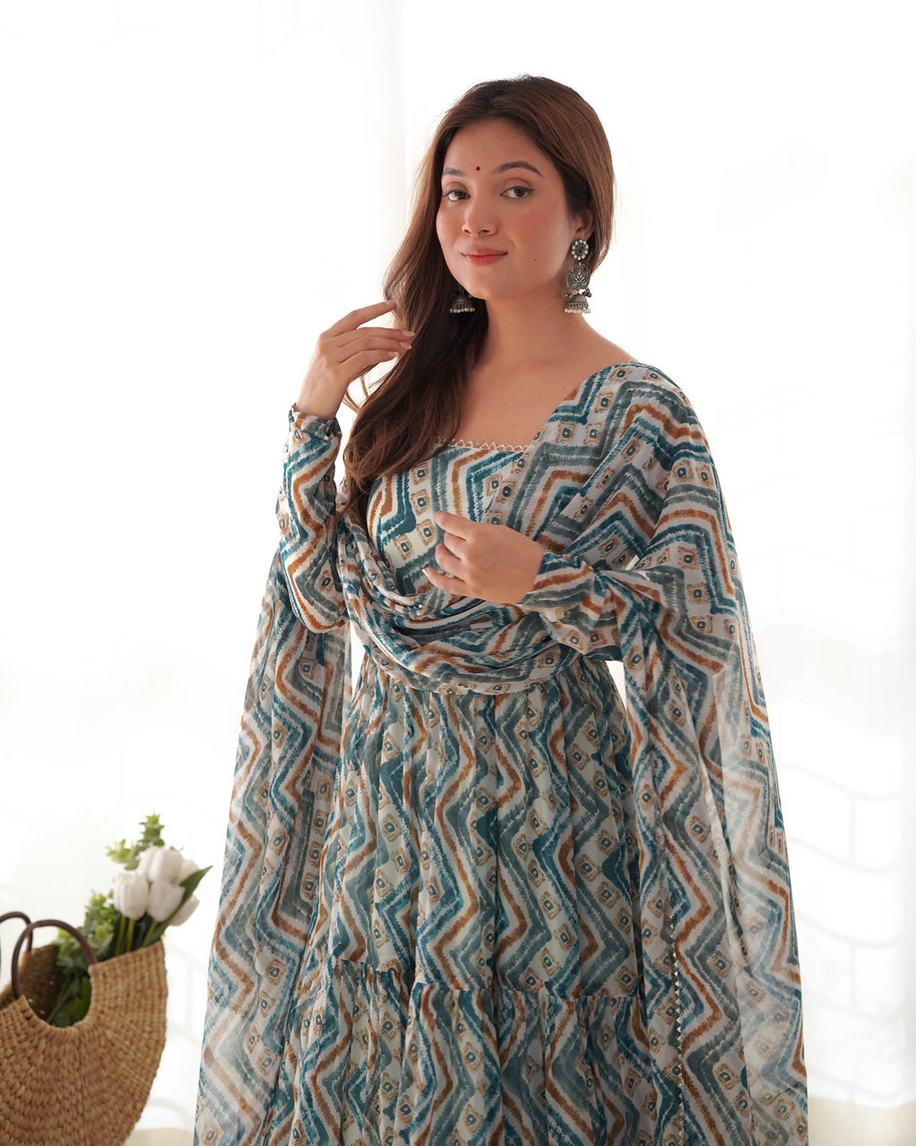 Light Blue Fox Georgette Anarkali Lehenga Suit with Huge Flair for Festive Occasions