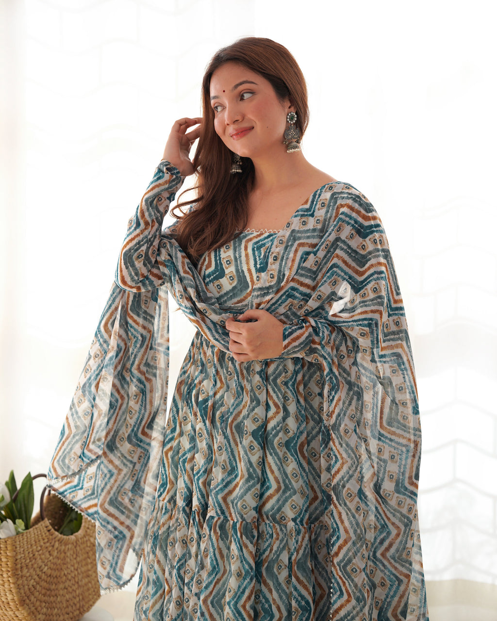 Light Blue Fox Georgette Anarkali Lehenga Suit with Huge Flair for Festive Occasions