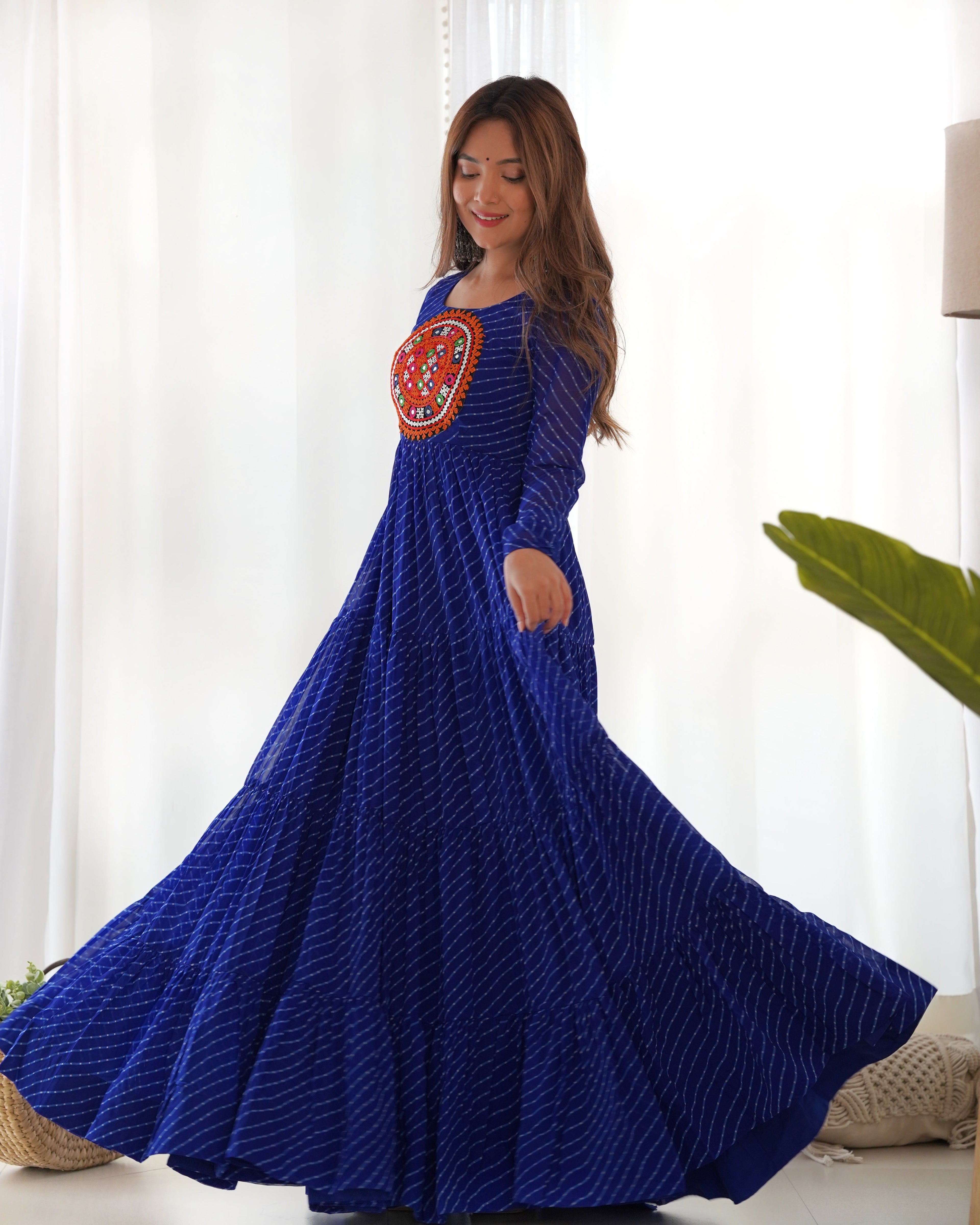 Royal Blue Soft Fox Georgette Anarkali Gown with Huge Flair for Festive Occasions