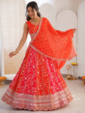 Stunning Orange Thread Work Georgette Function Wear Lehenga Choli