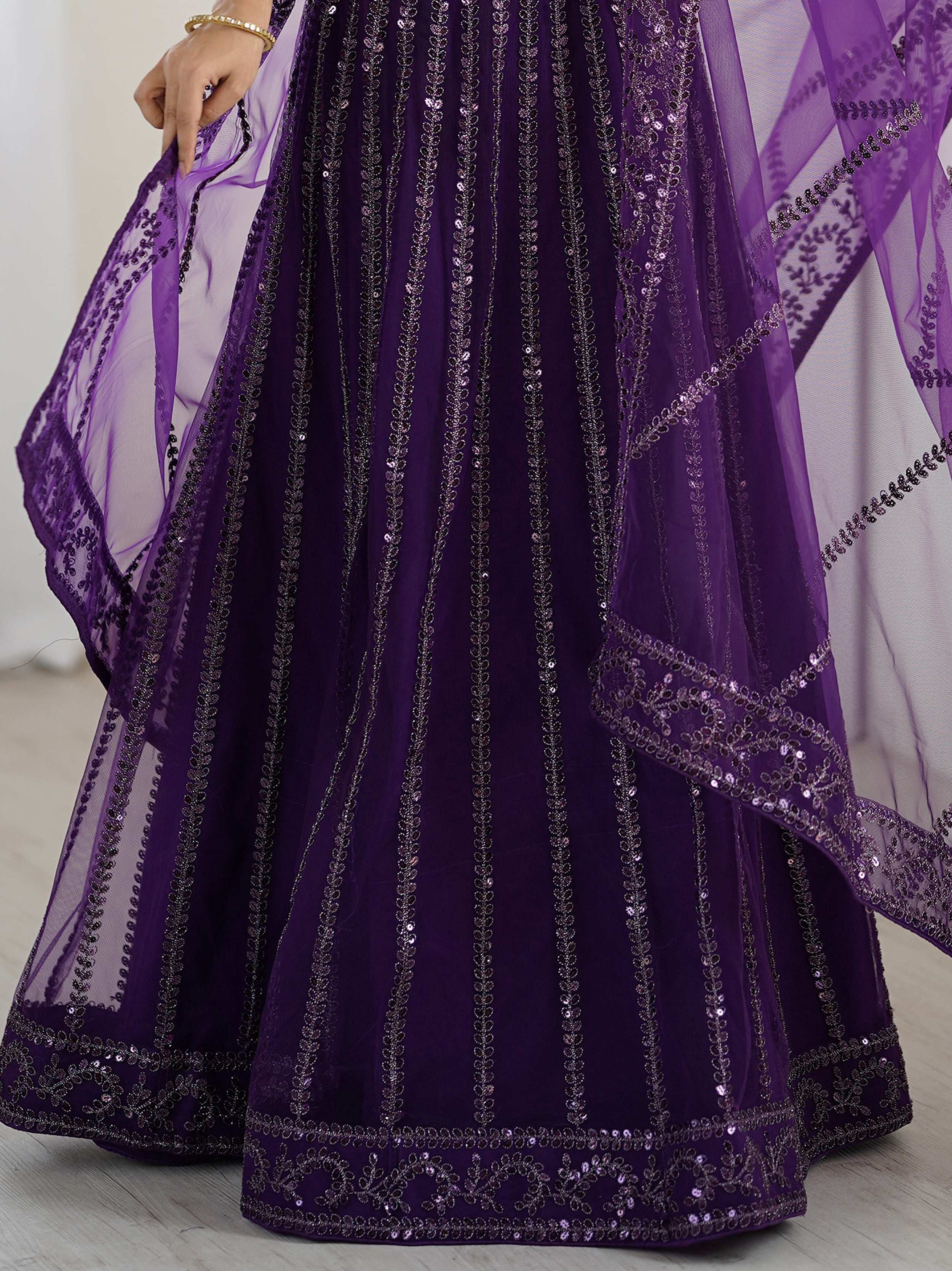 Rich Wine Net Sequins Work Wedding Wear Lehenga Choli With Dupatta