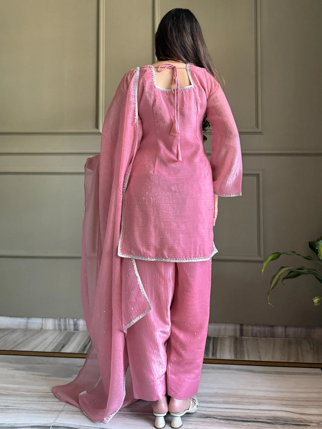 Pink Delightful Lace Border Silk Designer Salwar Suit