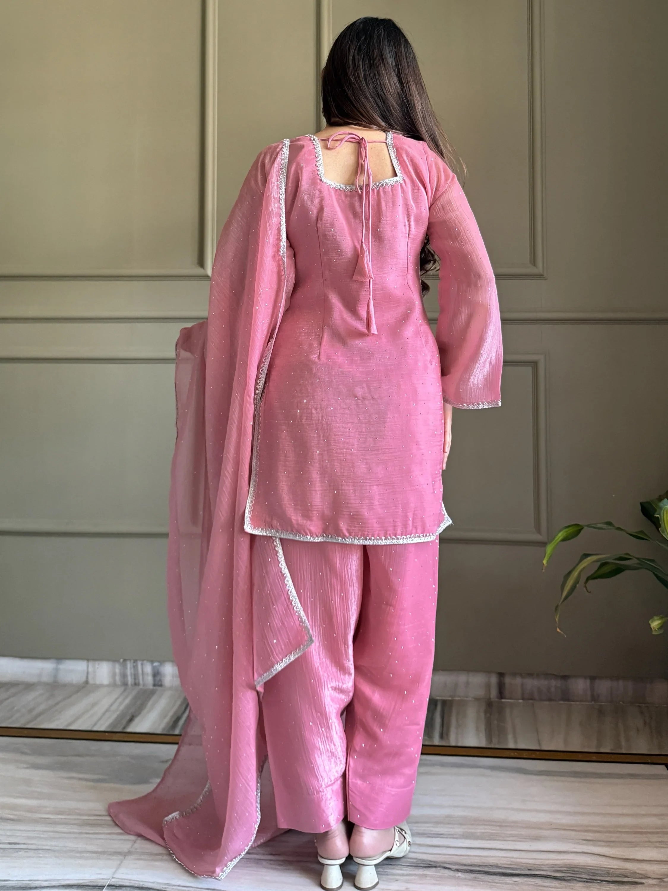 Pink Delightful Lace Border Silk Designer Salwar Suit