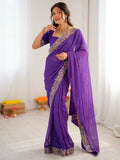 Purple Super Border Work Georgette Function Wear Saree With Blouse