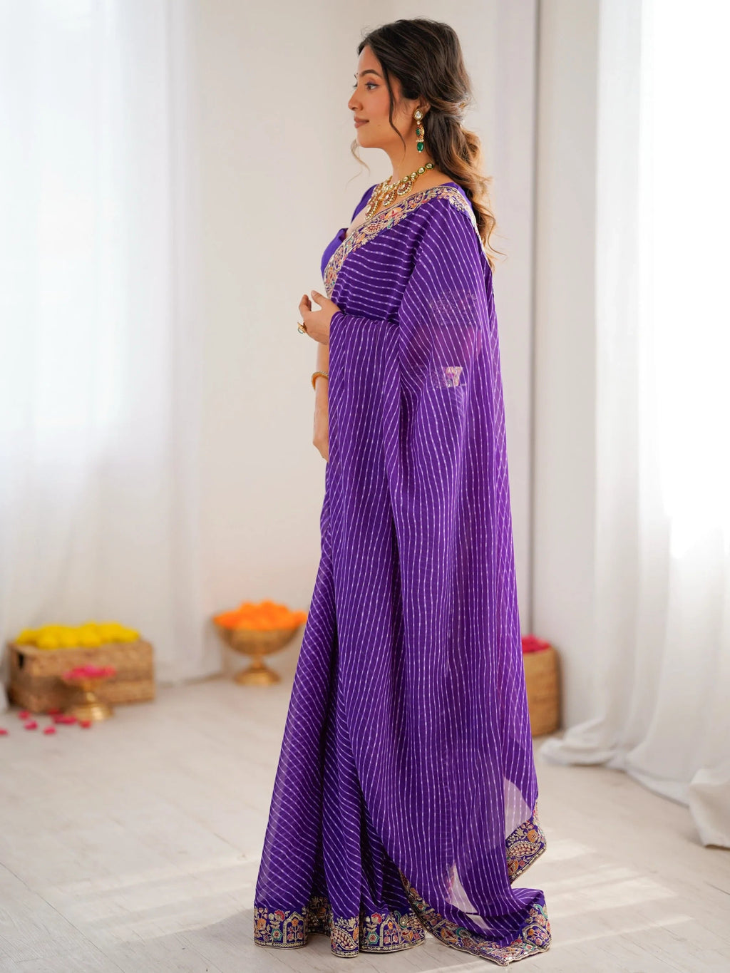 Purple Super Border Work Georgette Function Wear Saree With Blouse