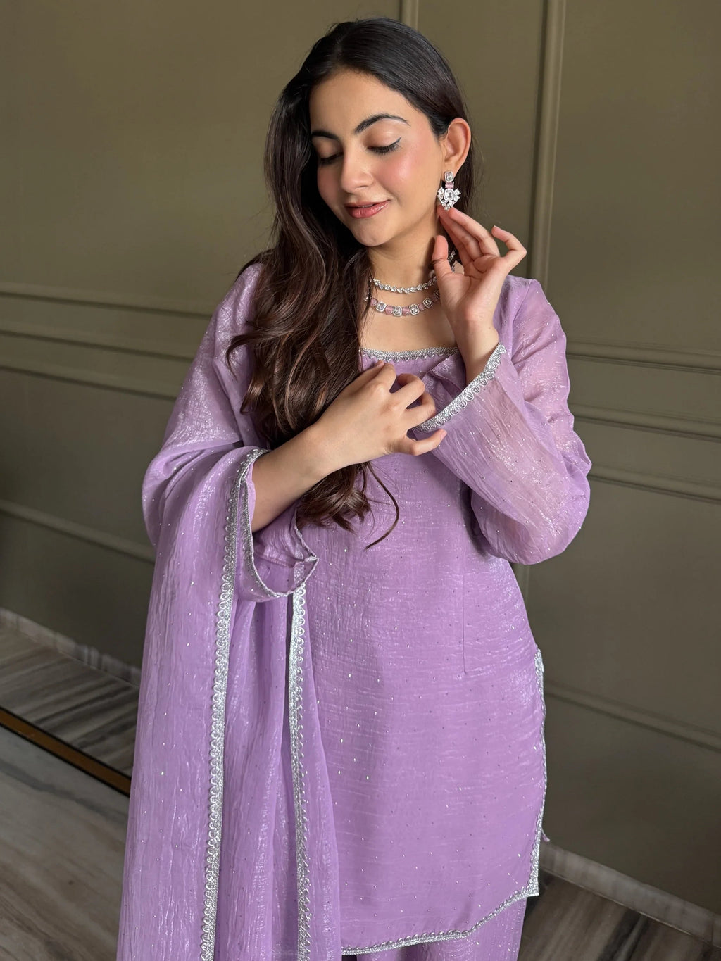 Lavender Delightful Lace Border Silk Designer Salwar Suit