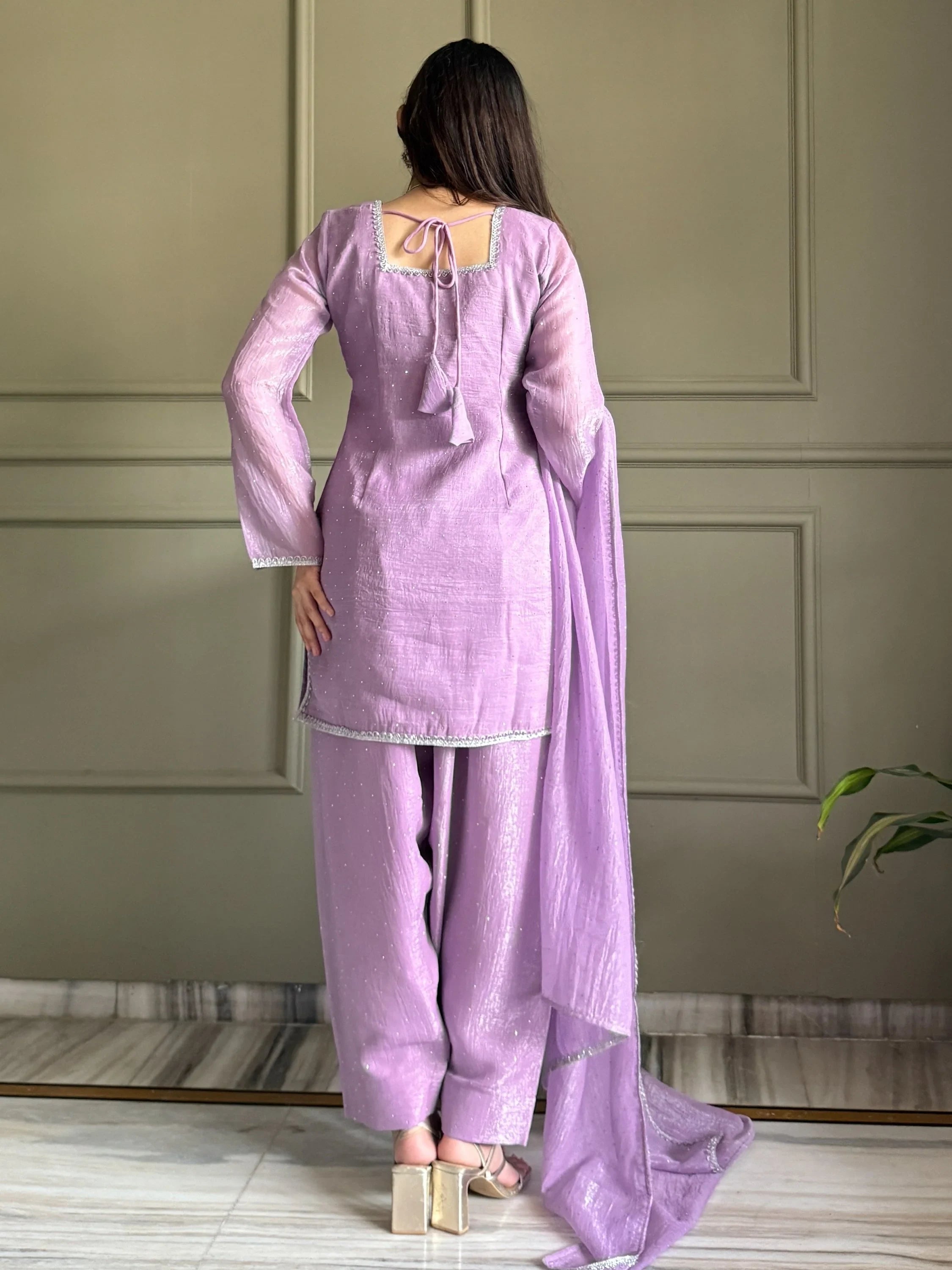 Lavender Delightful Lace Border Silk Designer Salwar Suit