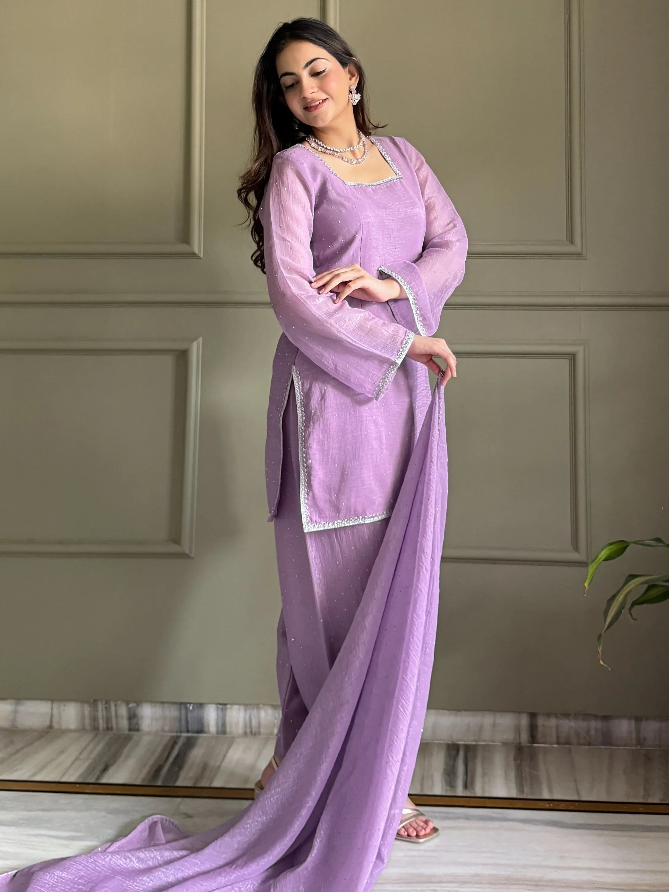 Lavender Delightful Lace Border Silk Designer Salwar Suit