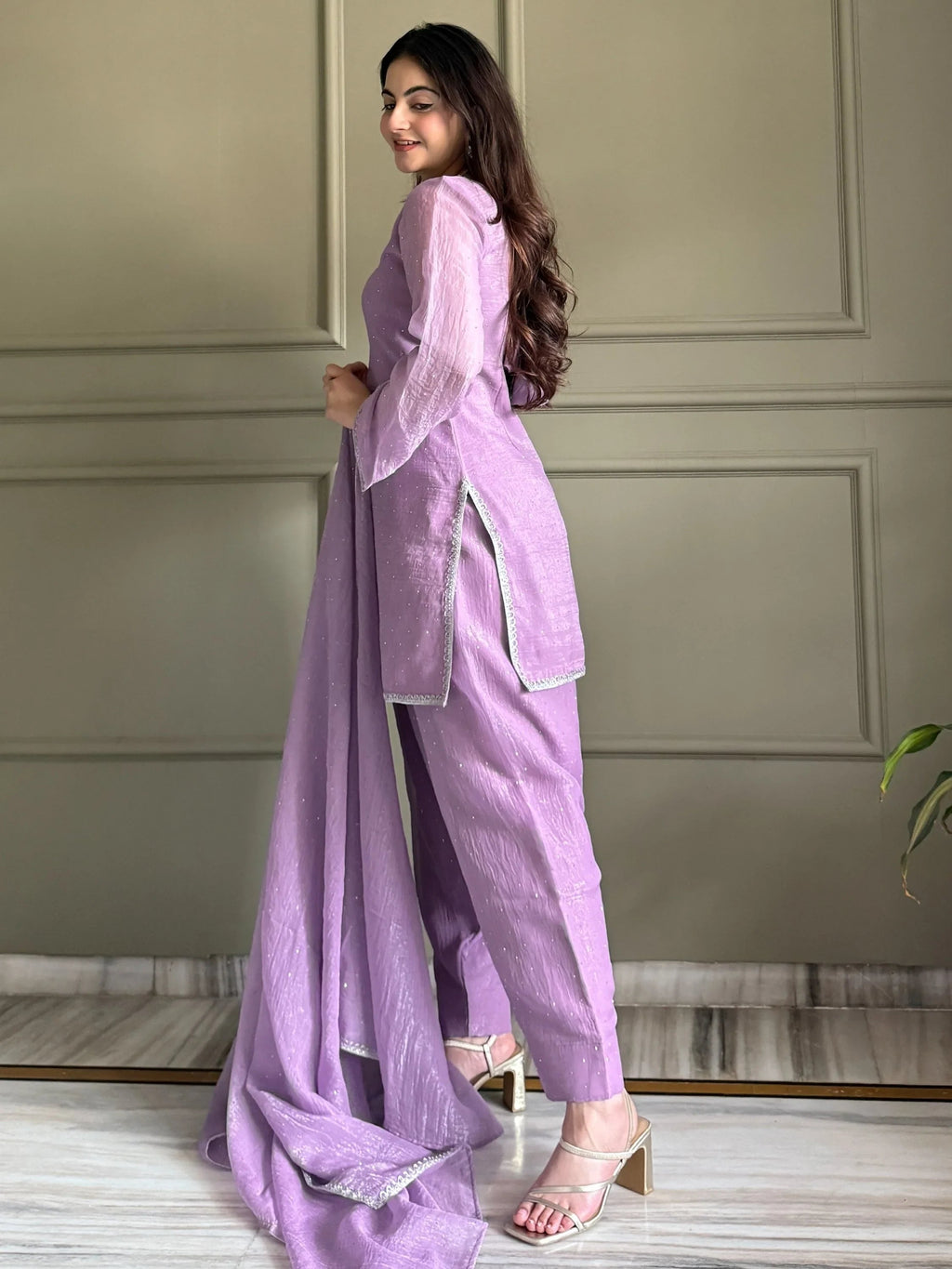 Lavender Delightful Lace Border Silk Designer Salwar Suit