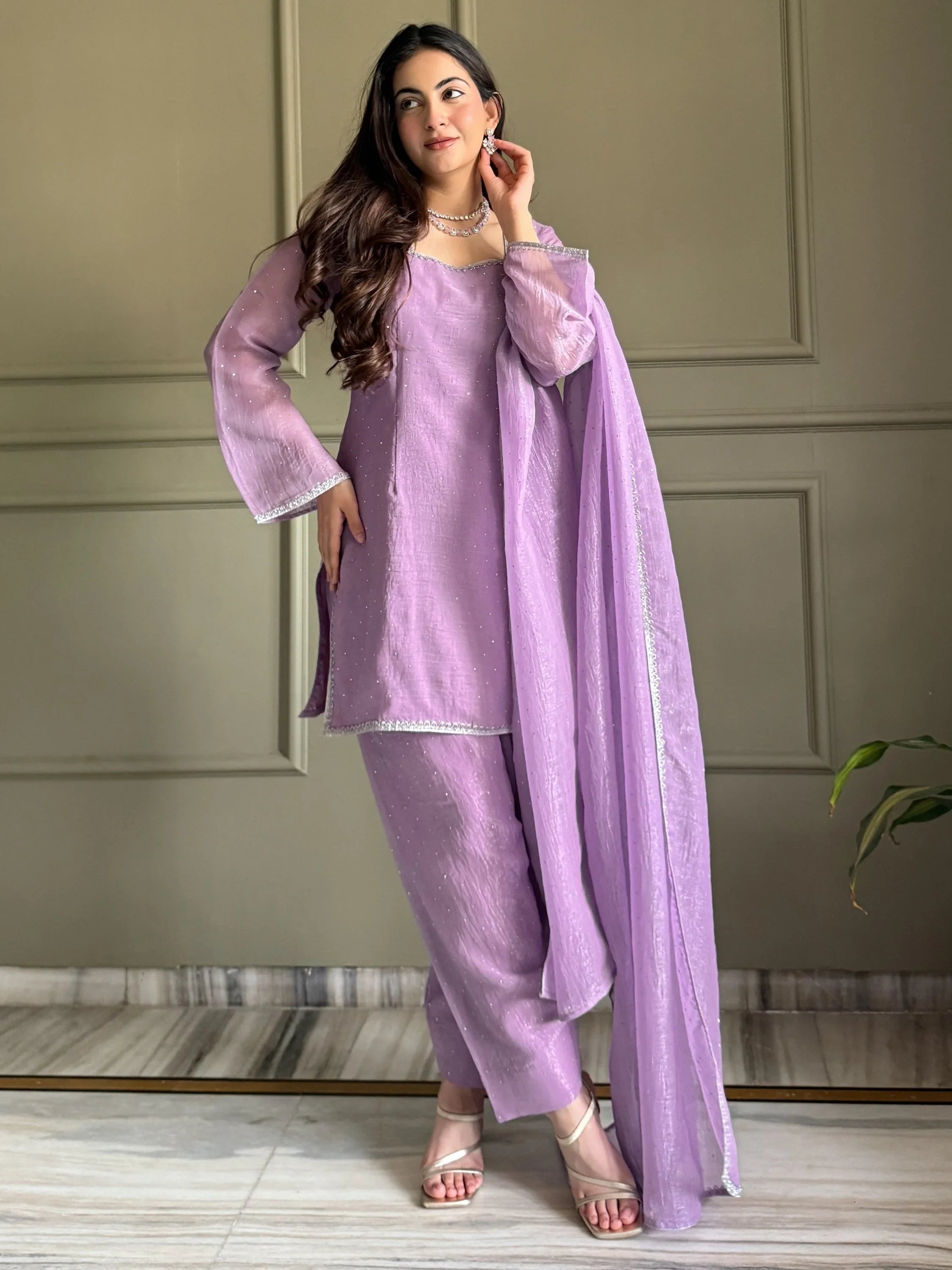 Lavender Delightful Lace Border Silk Designer Salwar Suit