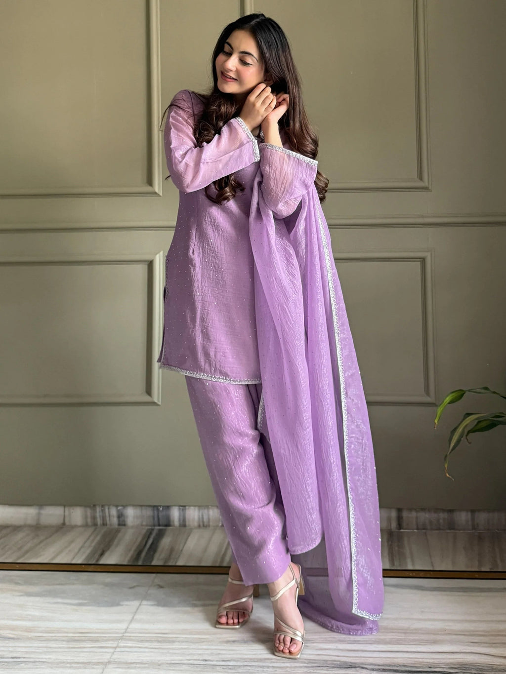 Lavender Delightful Lace Border Silk Designer Salwar Suit