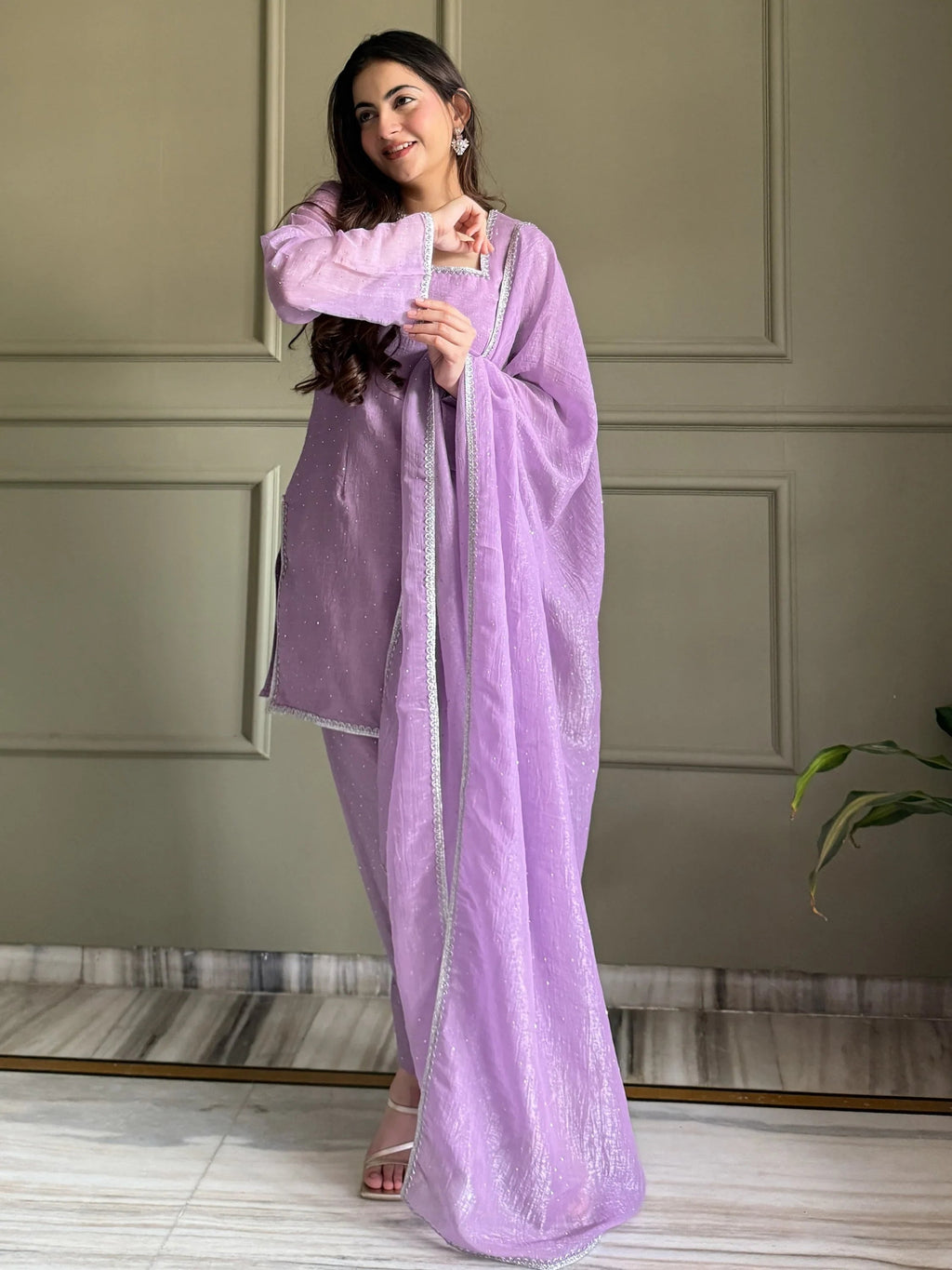 Lavender Delightful Lace Border Silk Designer Salwar Suit