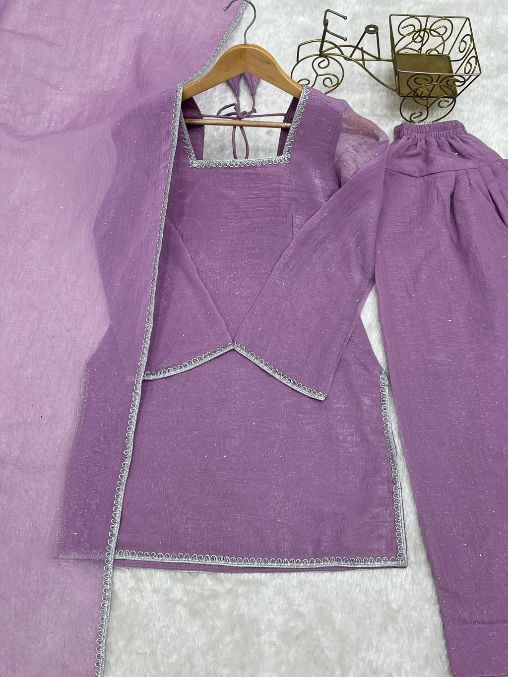 Lavender Delightful Lace Border Silk Designer Salwar Suit