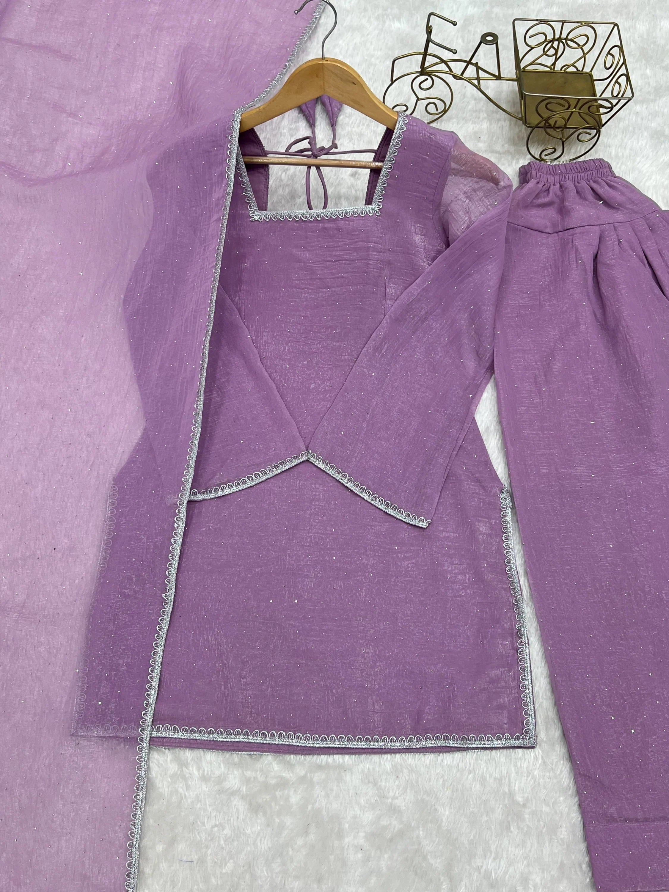 Lavender Delightful Lace Border Silk Designer Salwar Suit