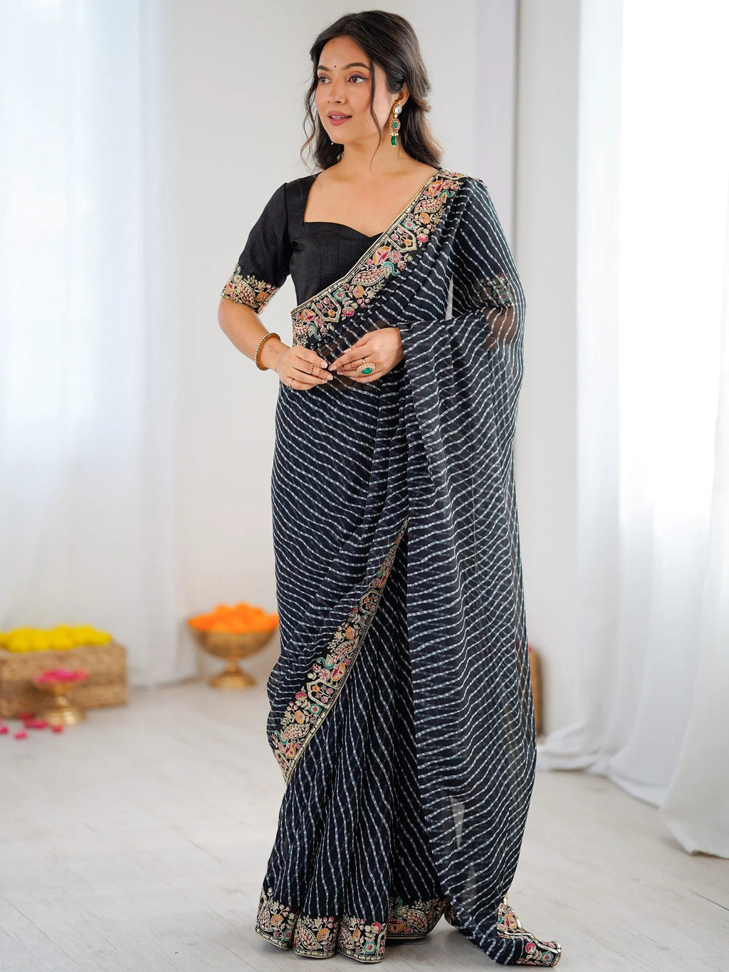 Black Super Border Work Georgette Function Wear Saree With Blouse