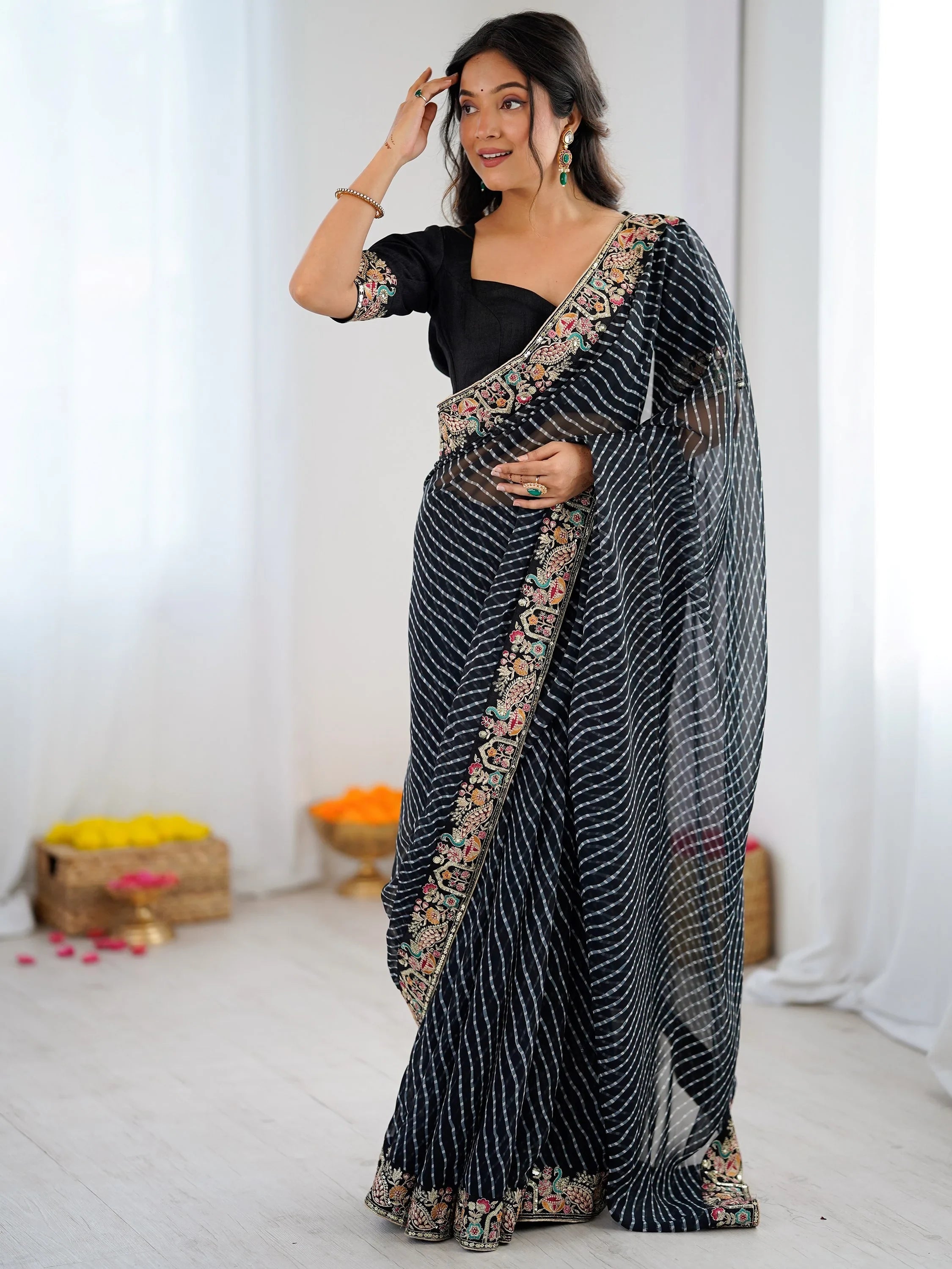 Black Super Border Work Georgette Function Wear Saree With Blouse