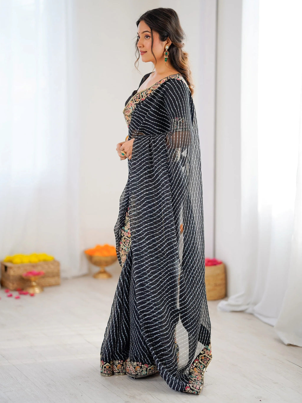 Black Super Border Work Georgette Function Wear Saree With Blouse