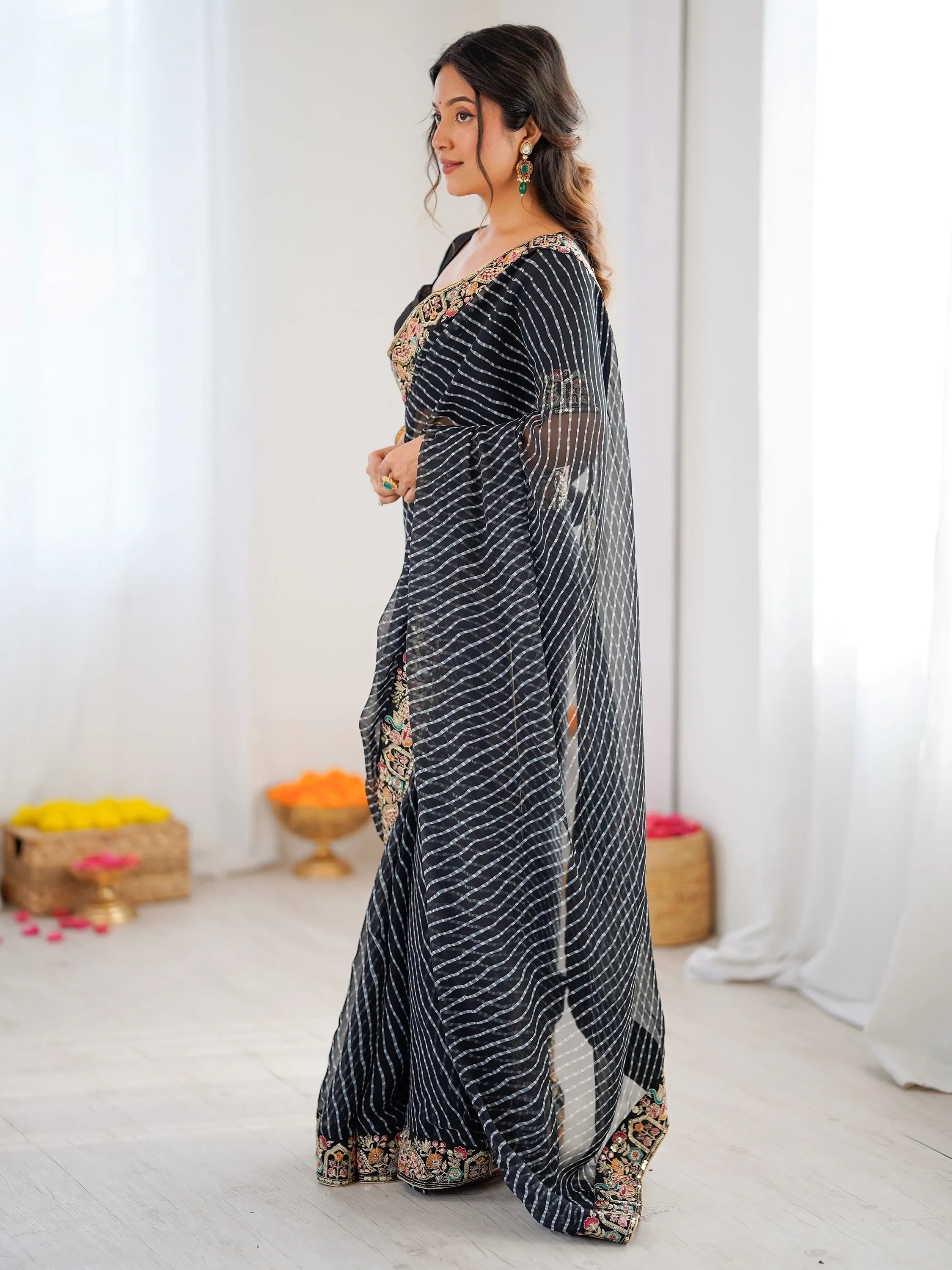 Black Super Border Work Georgette Function Wear Saree With Blouse