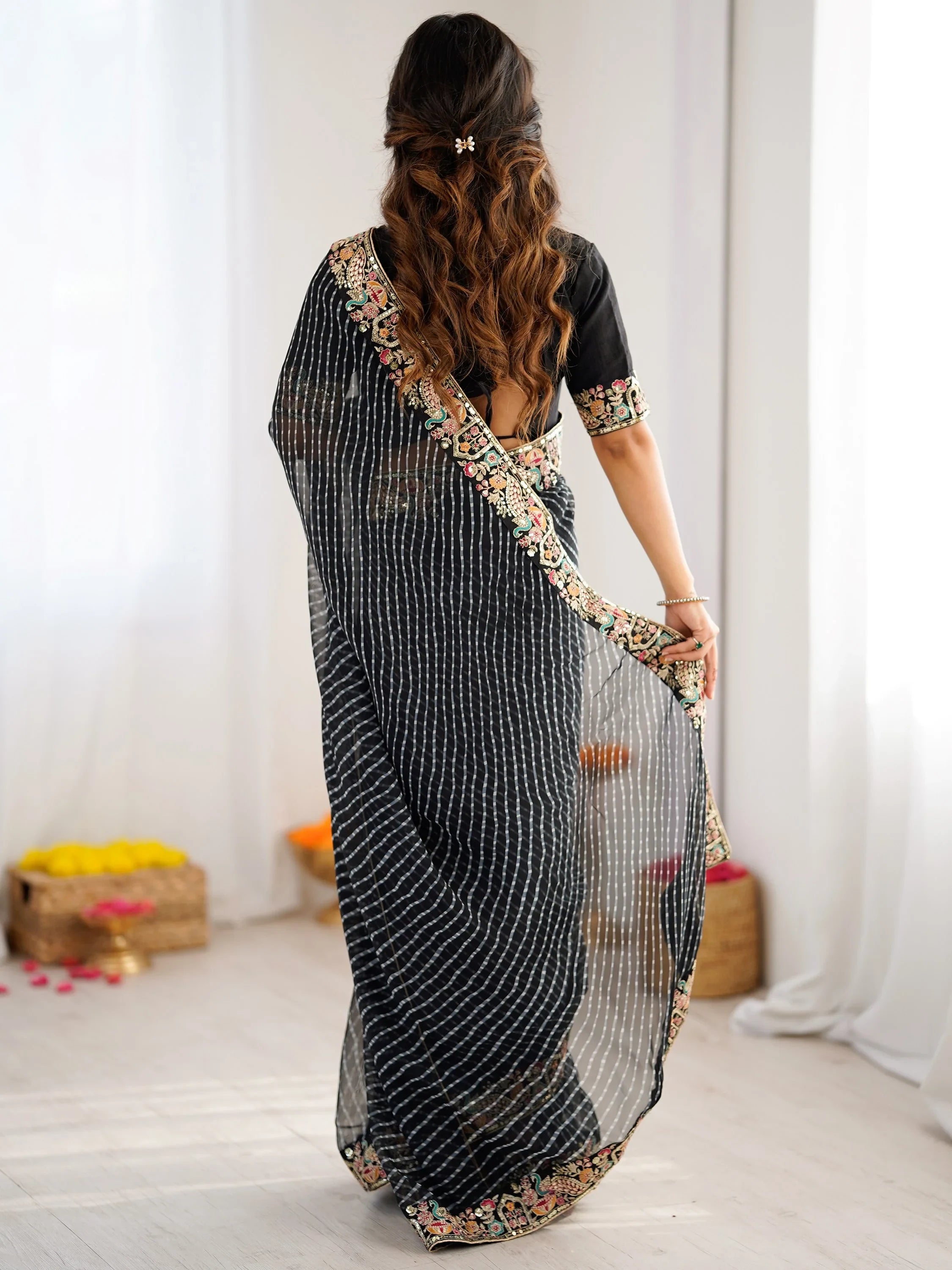 Black Super Border Work Georgette Function Wear Saree With Blouse