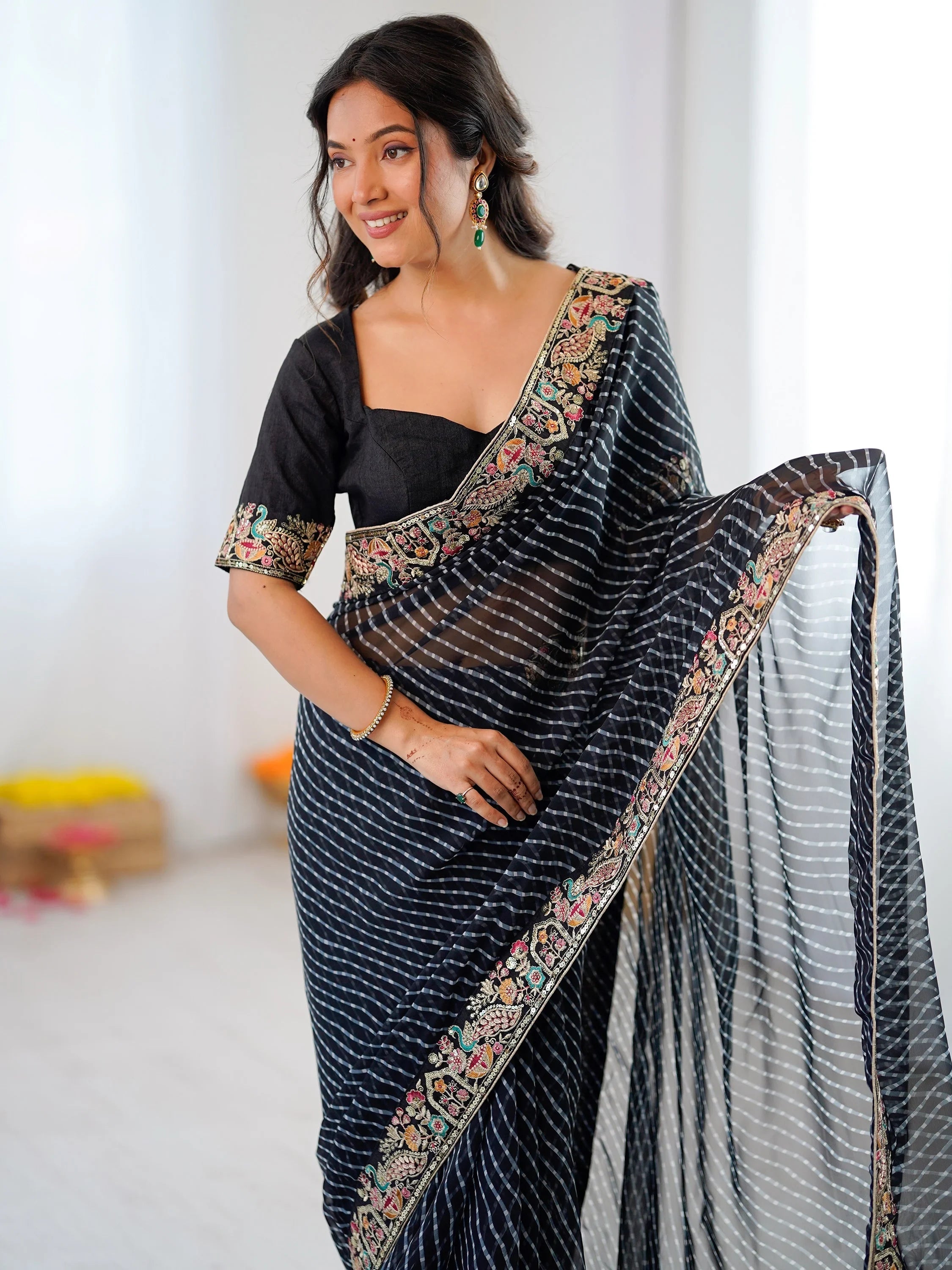 Black Super Border Work Georgette Function Wear Saree With Blouse