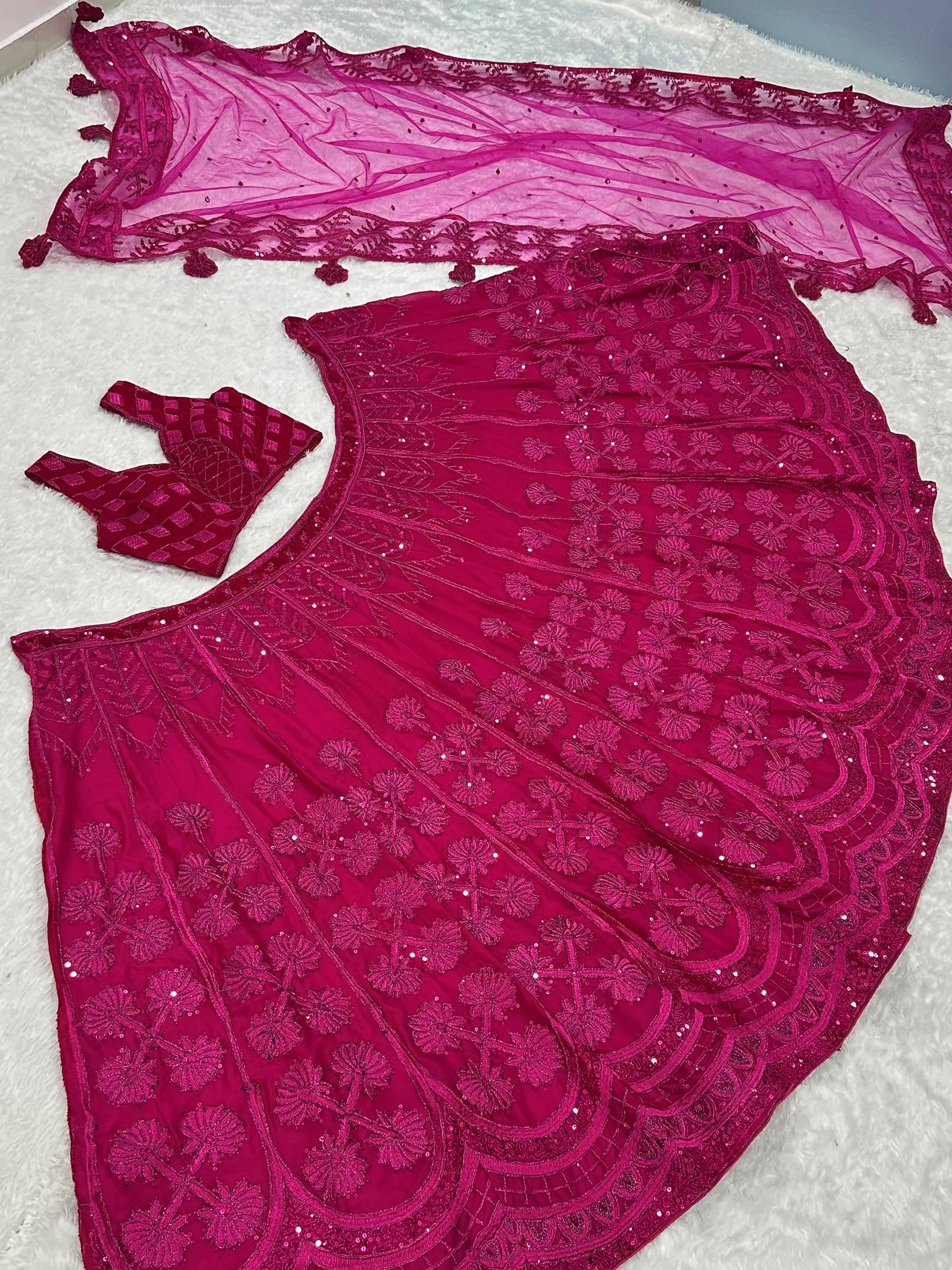 Graceful Pink Sequins Embroidered Silk Wedding Wear Lehenga Choli