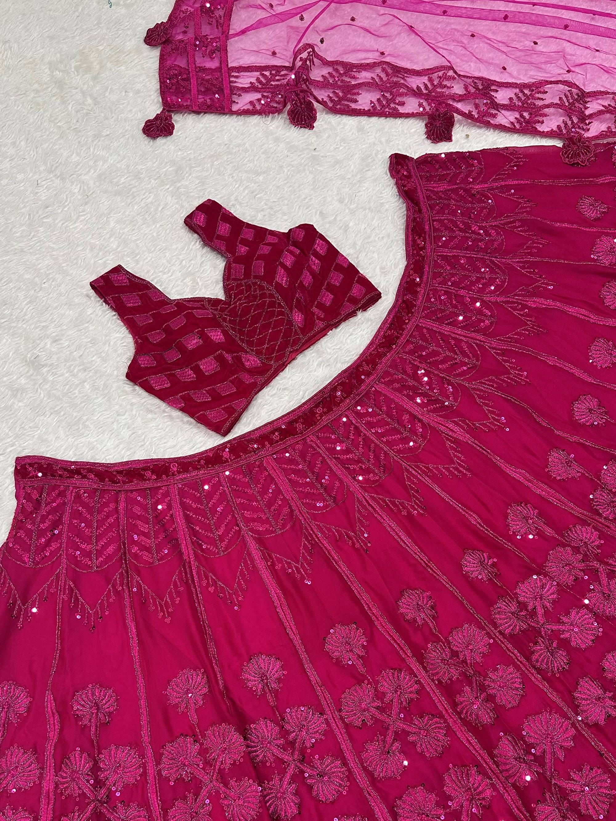Graceful Pink Sequins Embroidered Silk Wedding Wear Lehenga Choli