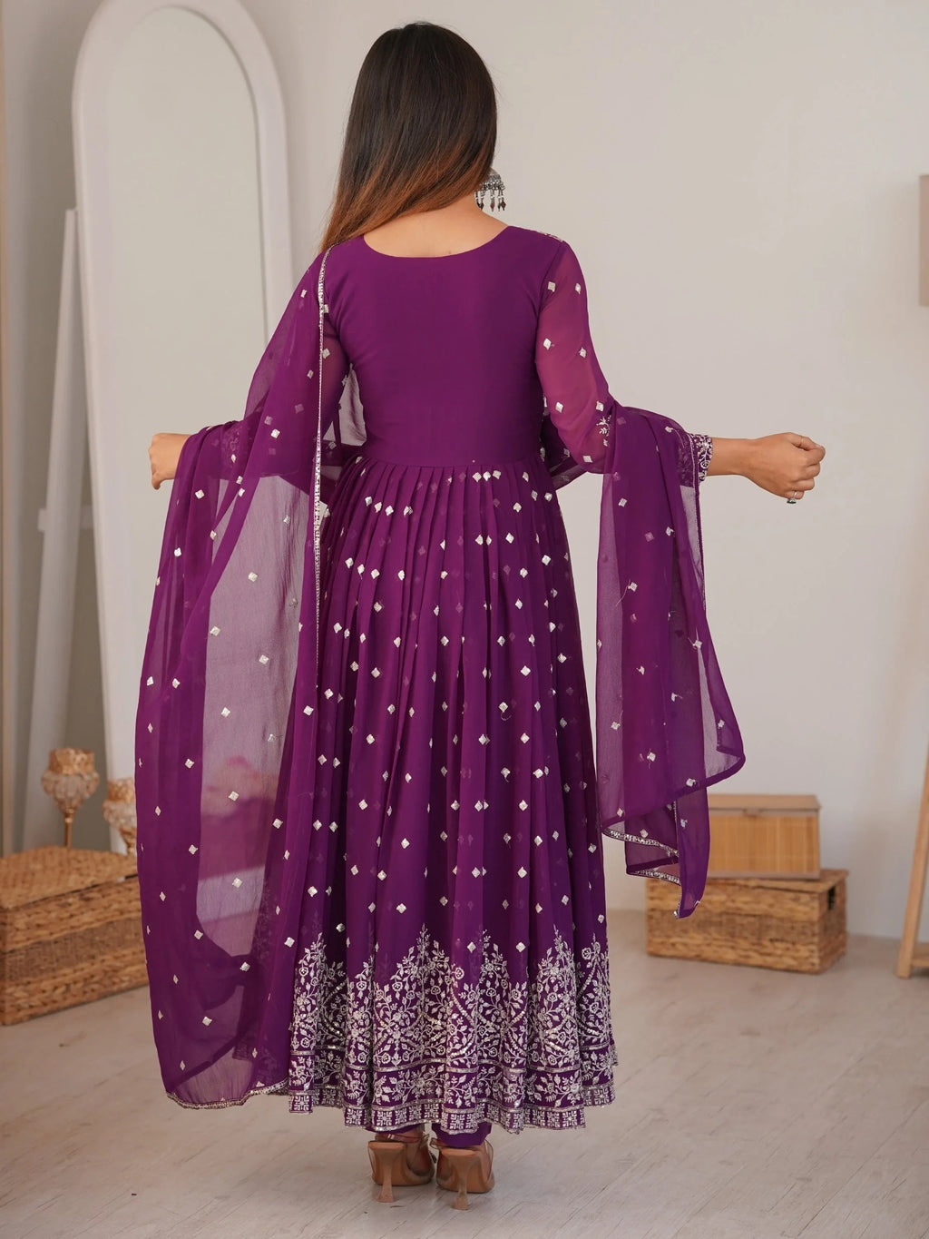 Bewitching Purple Sequins Georgette Wedding Wear Anarkali Suit