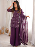 Purple Beautiful Sequins Silk Function Wear Pant Suit