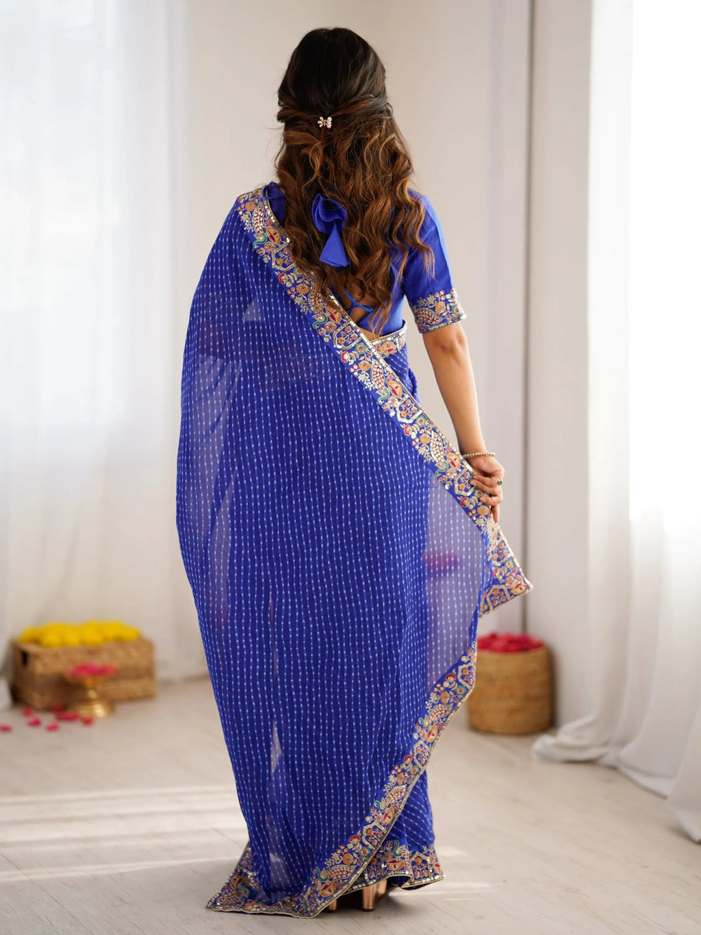 Blue Super Border Work Georgette Function Wear Saree With Blouse