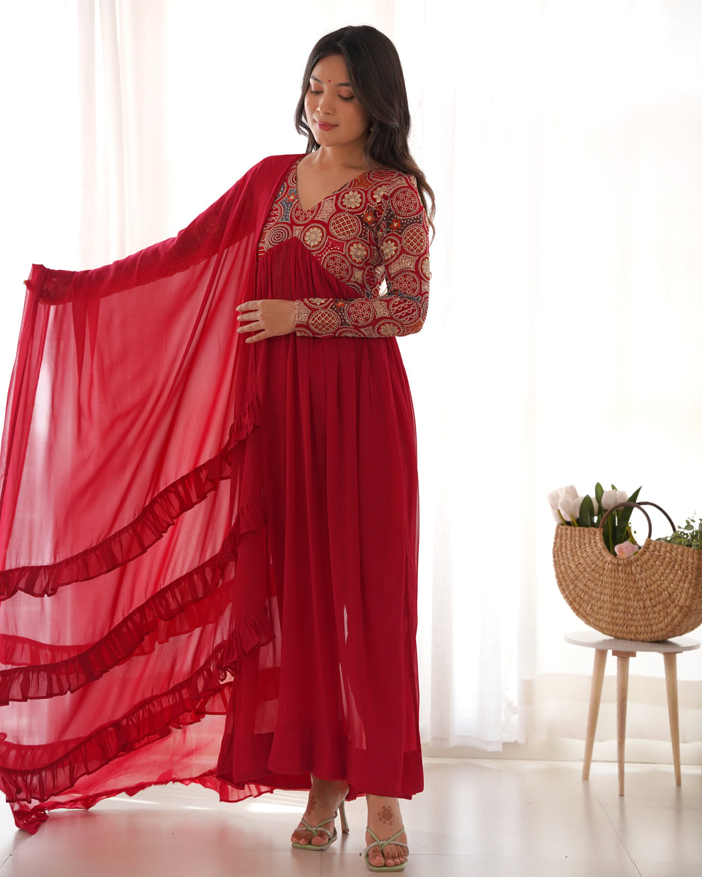 Maroon Pure Soft Fox Georgette Kurta Suit Set With Dupatta & Pant