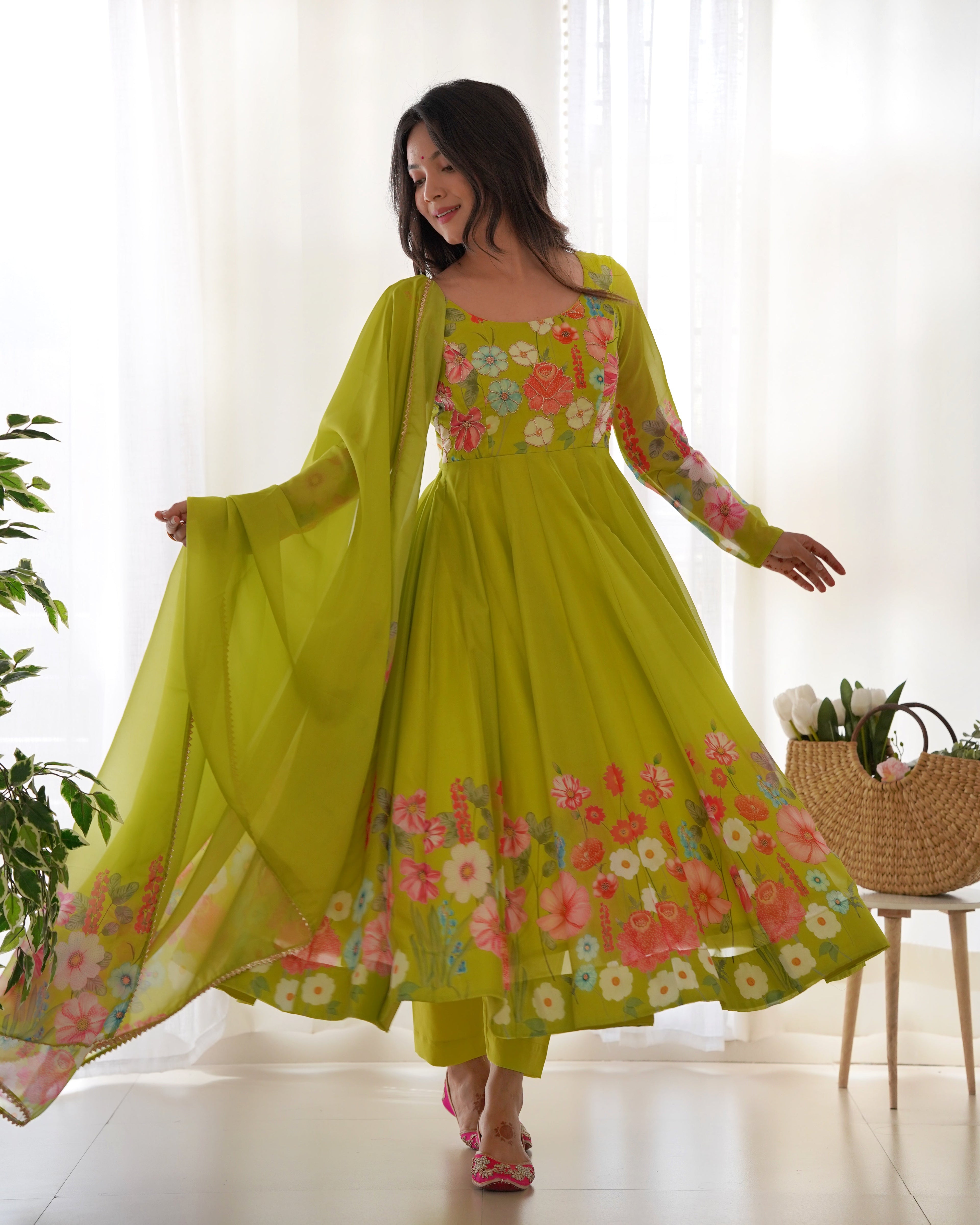 Liril Soft Organza Anarkali Lehenga Suit Set with Huge Flair for Festive Wear