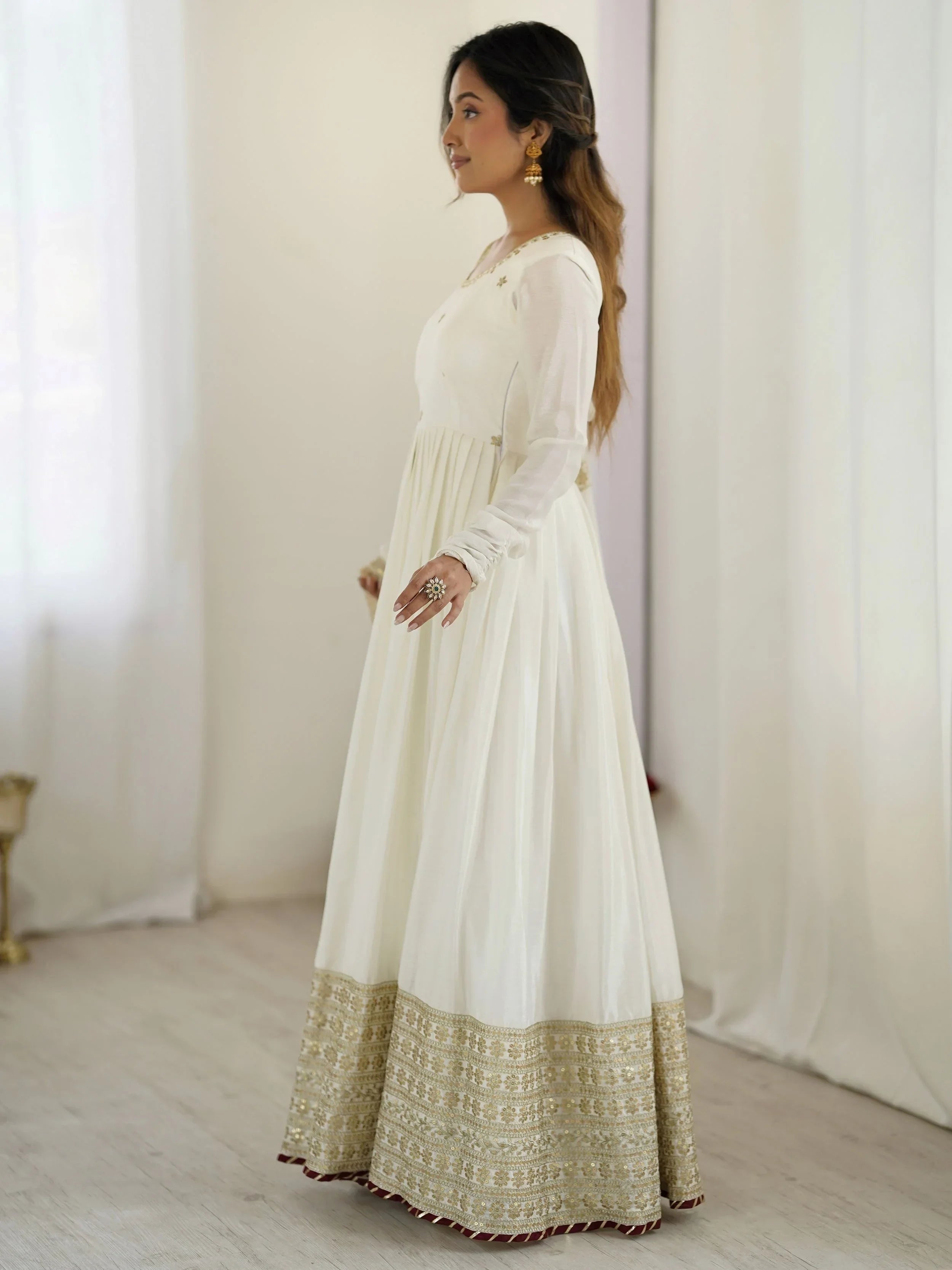 White Outstanding Silk Sequins Embroidered Anarkali Suit