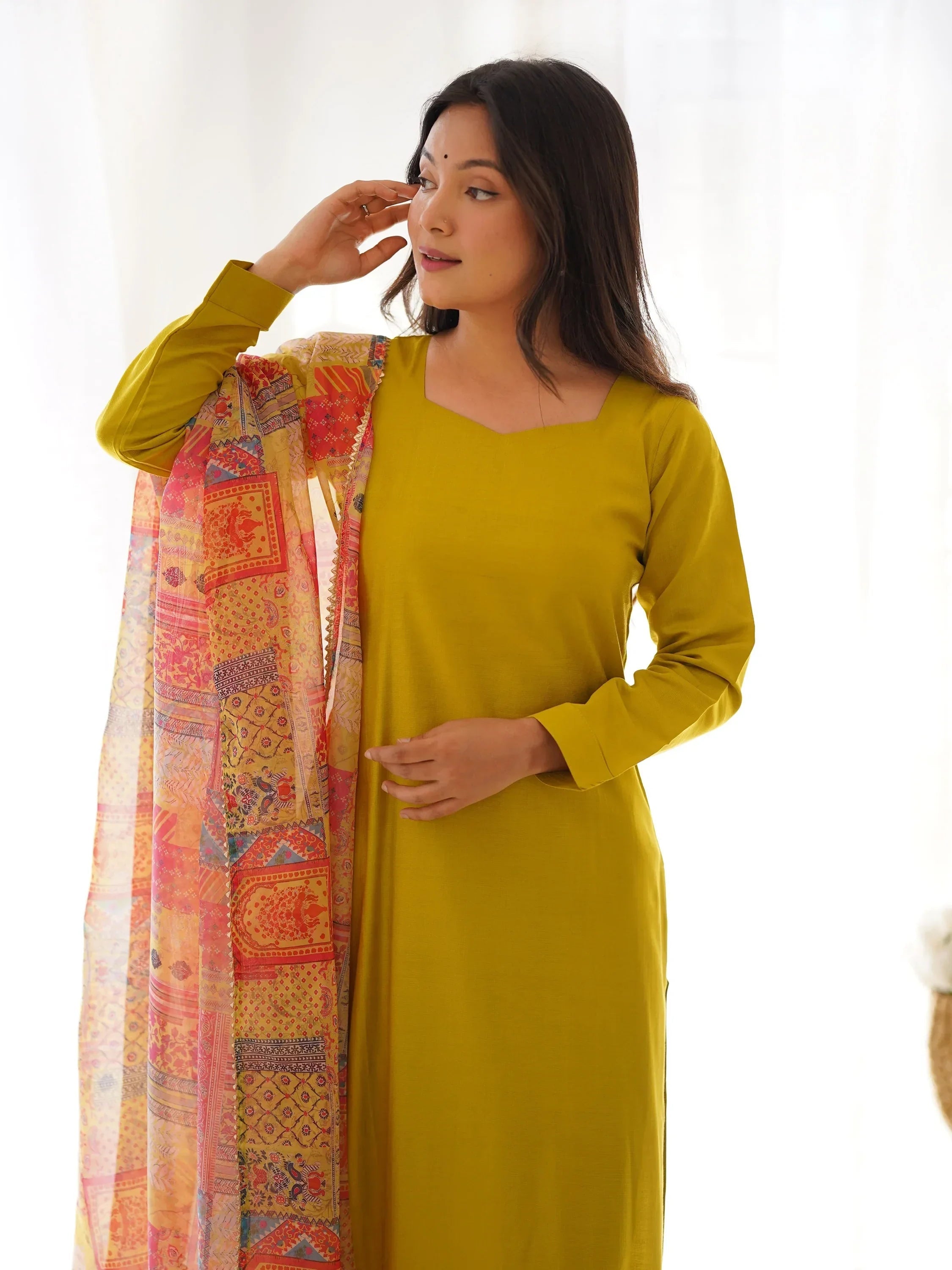 Mustard Wonderful Cotton Festival Wear Straight Kurta With Pant
