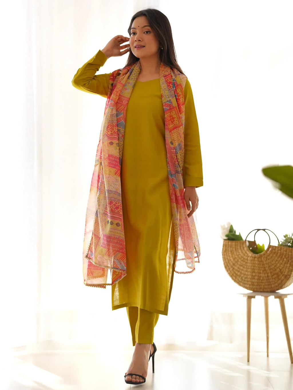 Mustard Wonderful Cotton Festival Wear Straight Kurta With Pant