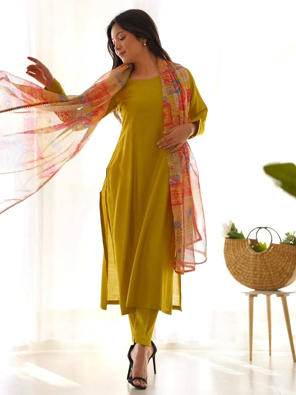 Mustard Wonderful Cotton Festival Wear Straight Kurta With Pant