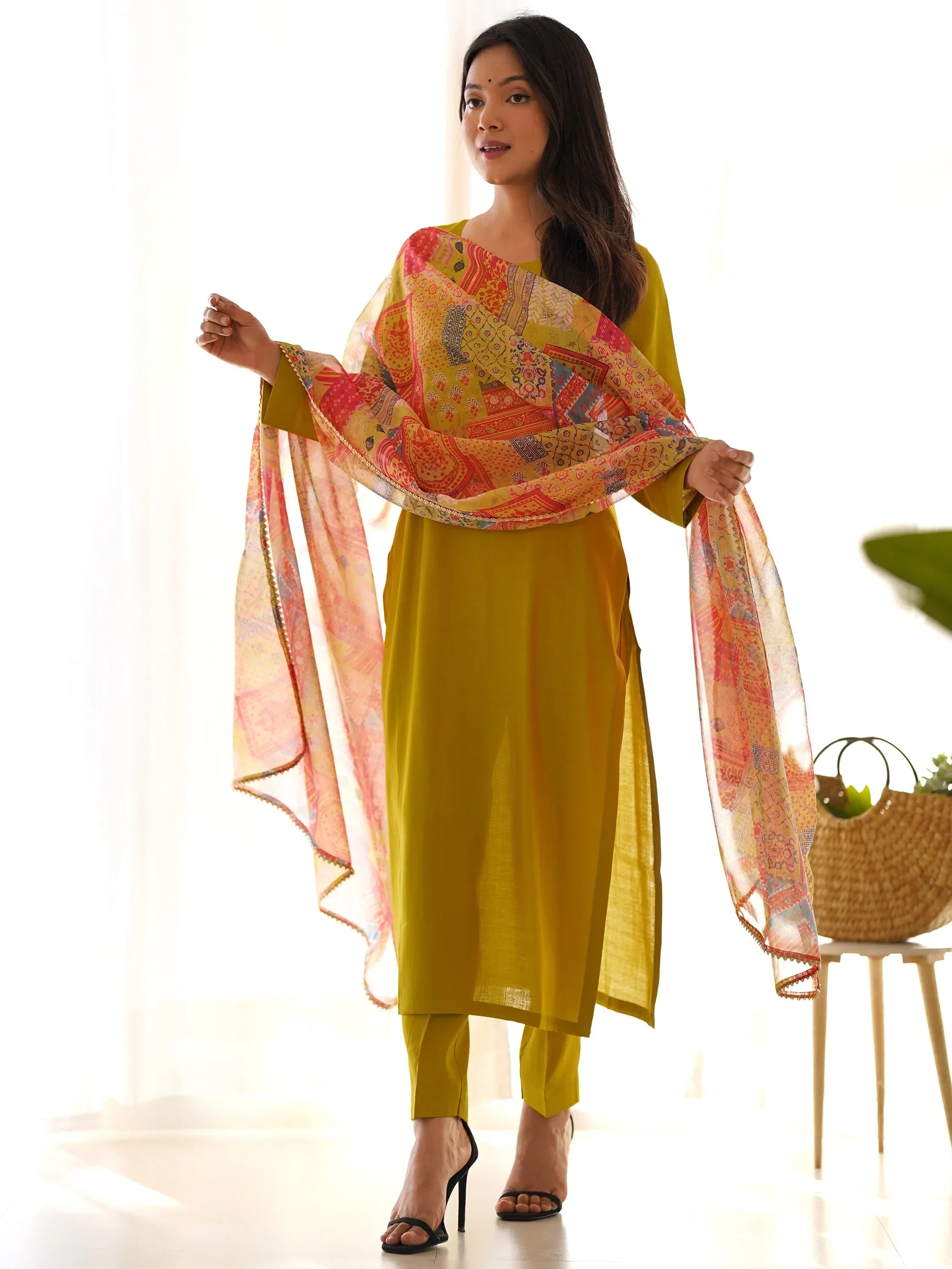 Mustard Wonderful Cotton Festival Wear Straight Kurta With Pant