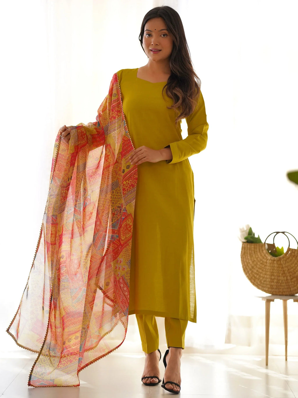 Mustard Wonderful Cotton Festival Wear Straight Kurta With Pant
