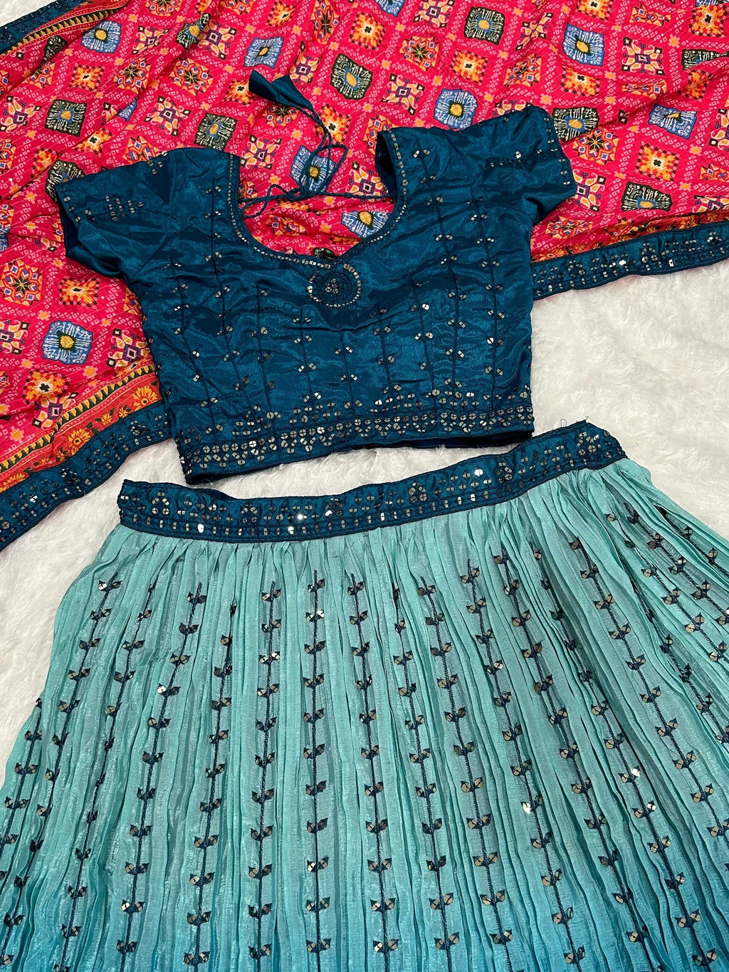 Attractive Blue Sequins Work Silk Function Wear Lehenga Choli With Dupatta
