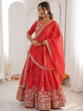 Orange Mesmerizing Thread Work Silk Wedding Lehenga Choli With Dupatta